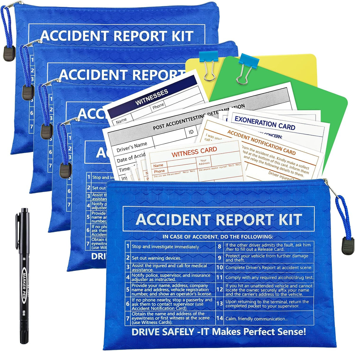 10 Pack Waterproof Vehicle Accident Report Kit Vinyl Pouch 6.9x9.3 inch Car Accident Kit Driver's Vehicle Inspection Report For Drivers Collect Organize and Report Vehicle Accident (10, Blue)