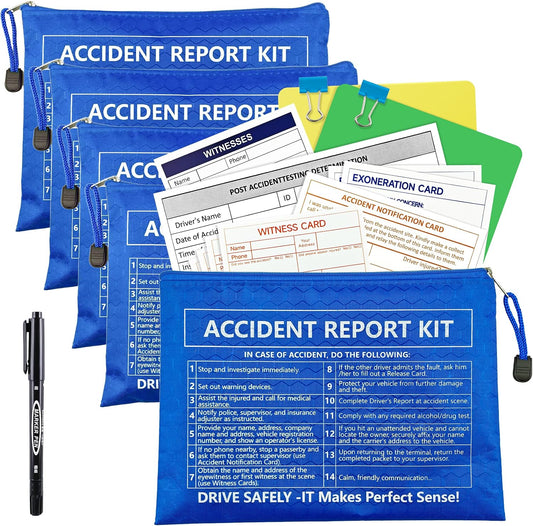10 Pack Waterproof Vehicle Accident Report Kit Vinyl Pouch 6.9x9.3 inch Car Accident Kit Driver's Vehicle Inspection Report For Drivers Collect Organize and Report Vehicle Accident (10, Blue)