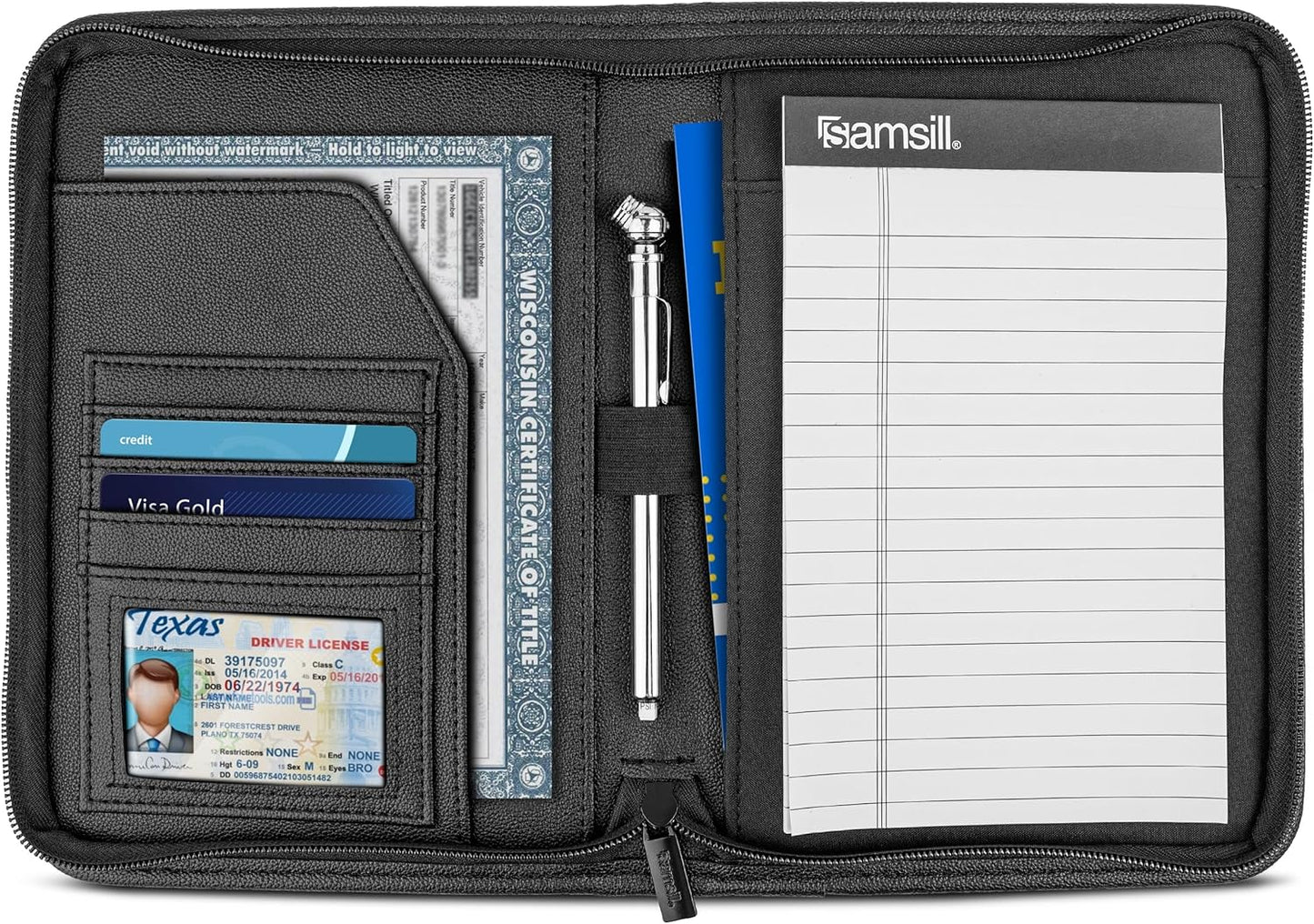 Samsill Car Registration and Insurance Holder, Owner's Manual Glove Box Organizer, 7.25 x 10 inches, Car Document Holder, Black