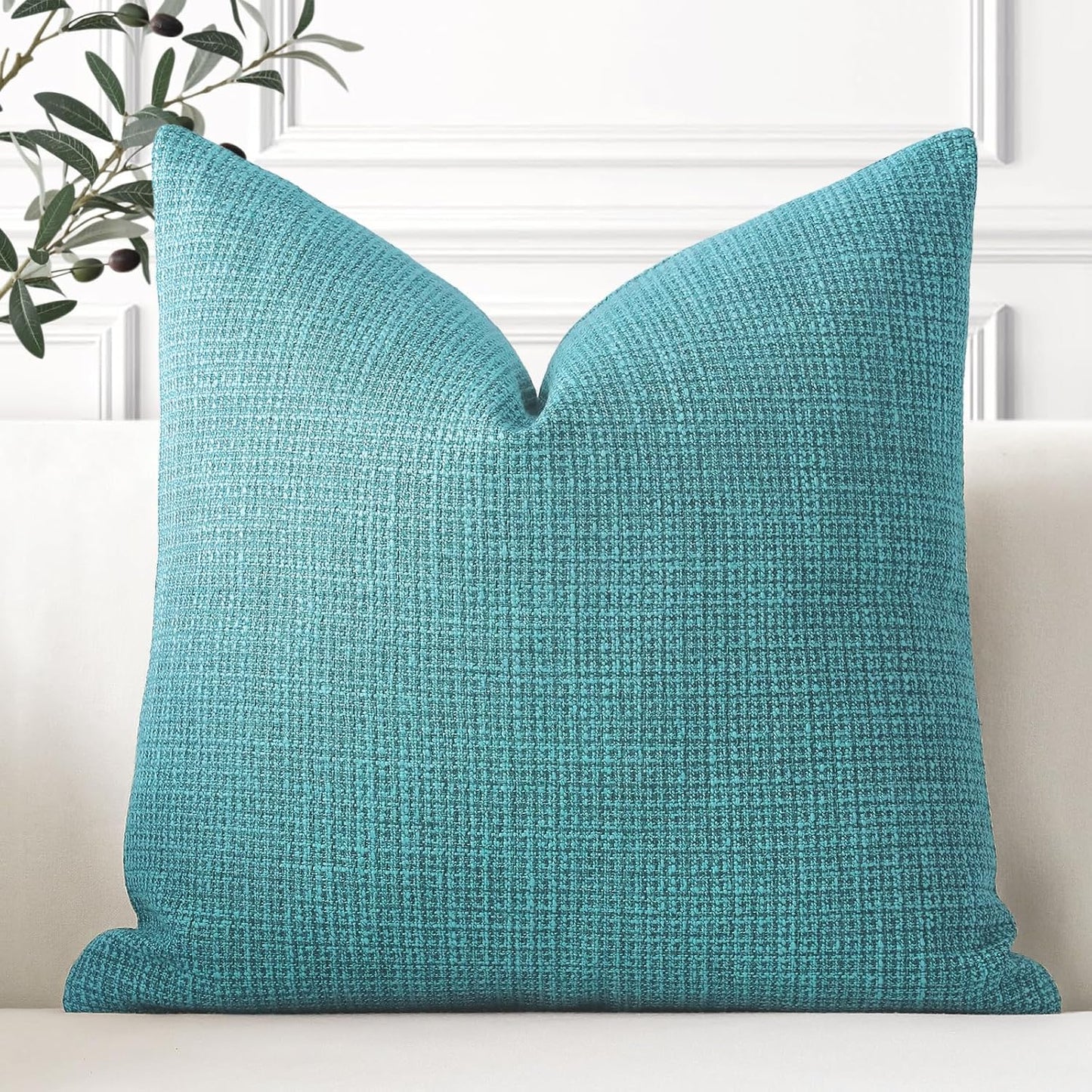 OTOSTAR Linen Throw Pillow Cover Set of 1 Decorative Square Pillowcases Cushion Covers 24x24 Inch for Home Decor Sofa Bedroom Car 60 x 60CM Turquoise