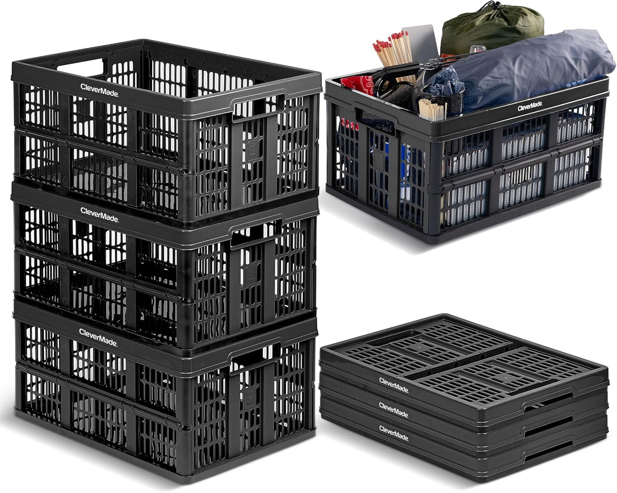 CleverMade Collapsible Utility Crate (Recycled) - 45L - Obsidian (3PK)