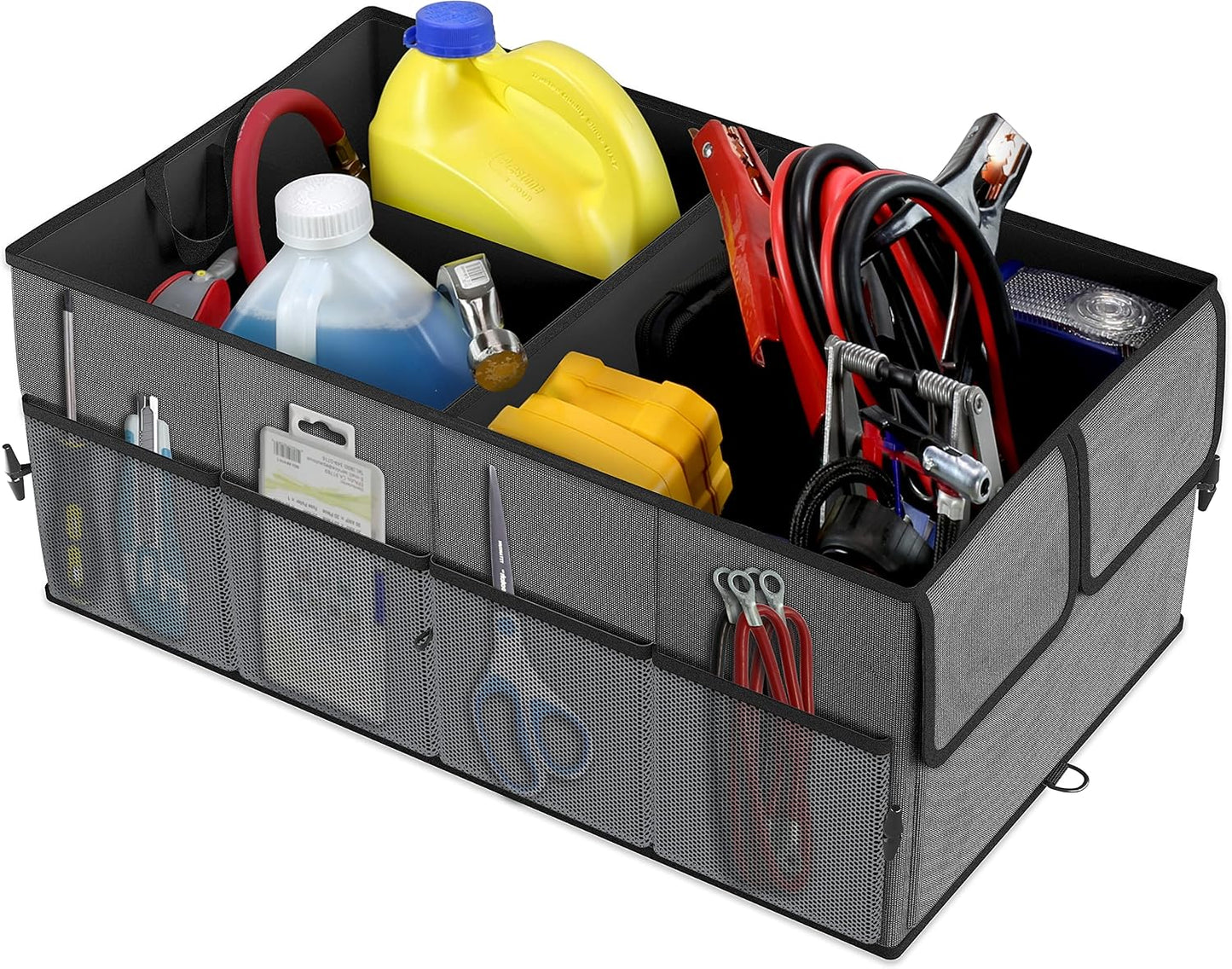 EPAuto Foldable Car Trunk Organizer for SUV, 3-Compartment, Dark Gray | with Removable Divider, Side Pockets and Securing Straps