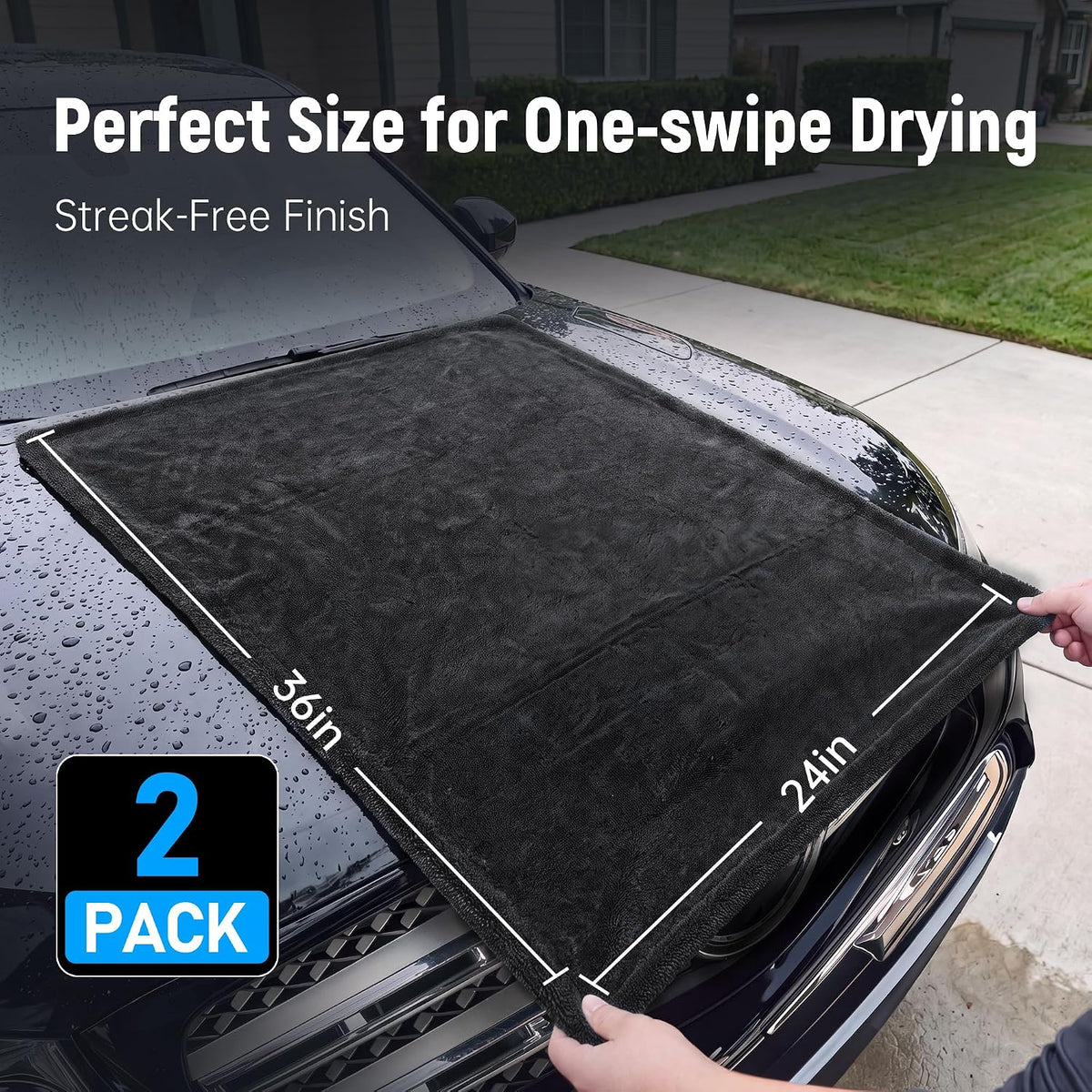 Veco 1600 GSM Car Drying Towel, 36x24 70/30 Microfiber, Black