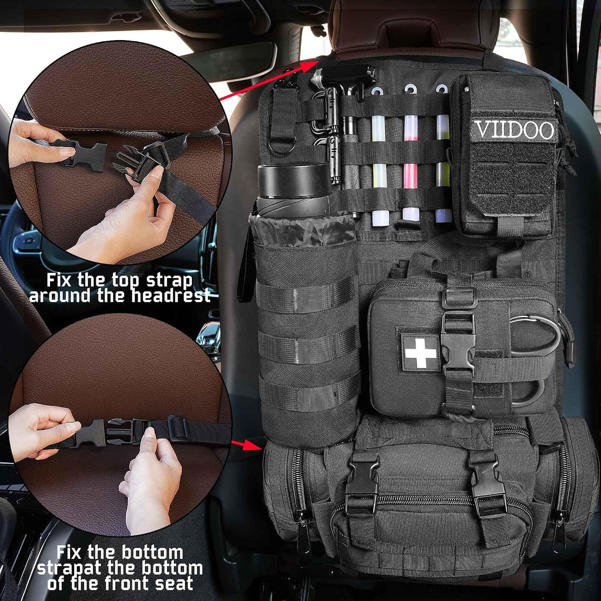 Molle Seat Back Organizer, Tactical Seat Covers with Pouches, Molle Tactical Vehicle Organizers Panel Car Seat Covers Protector for Truck