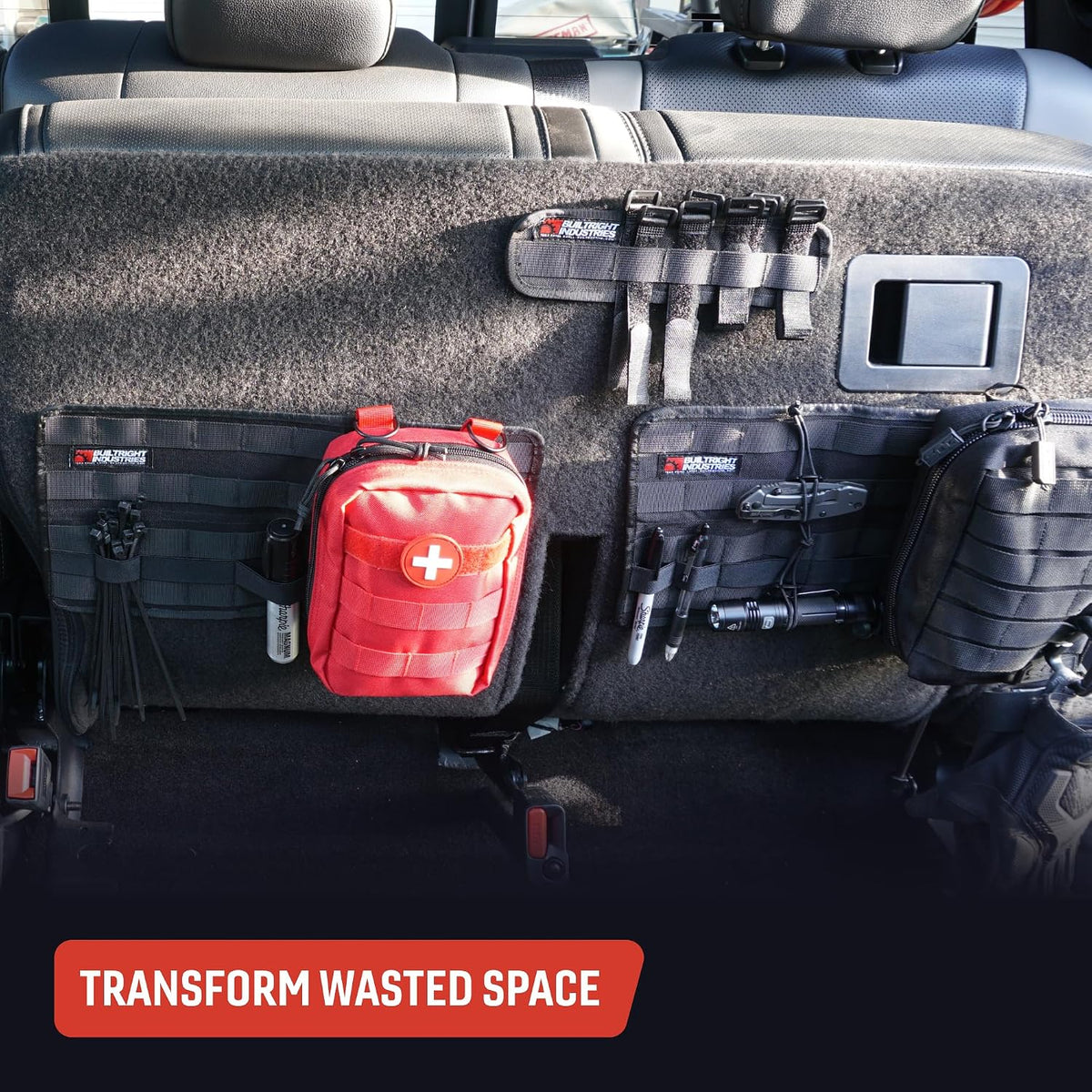 BuiltRight Industries Large Tech Panel – Universal Vehicle MOLLE Organizer for Pouches, Clips, and Gear