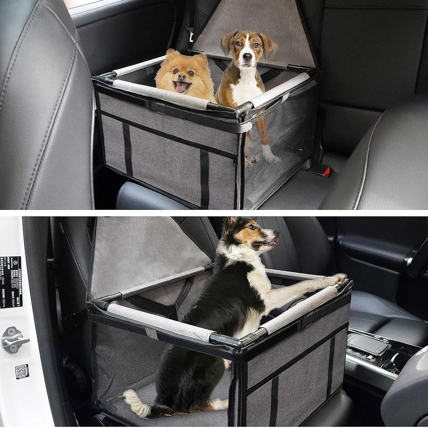 GENORTH Dog Car Seats for Small and Medium Dogs,Portable Puppy/Pet Car Booster Seat with Clip-On Leash and Mesh Window for Pet Up to 20 lbs