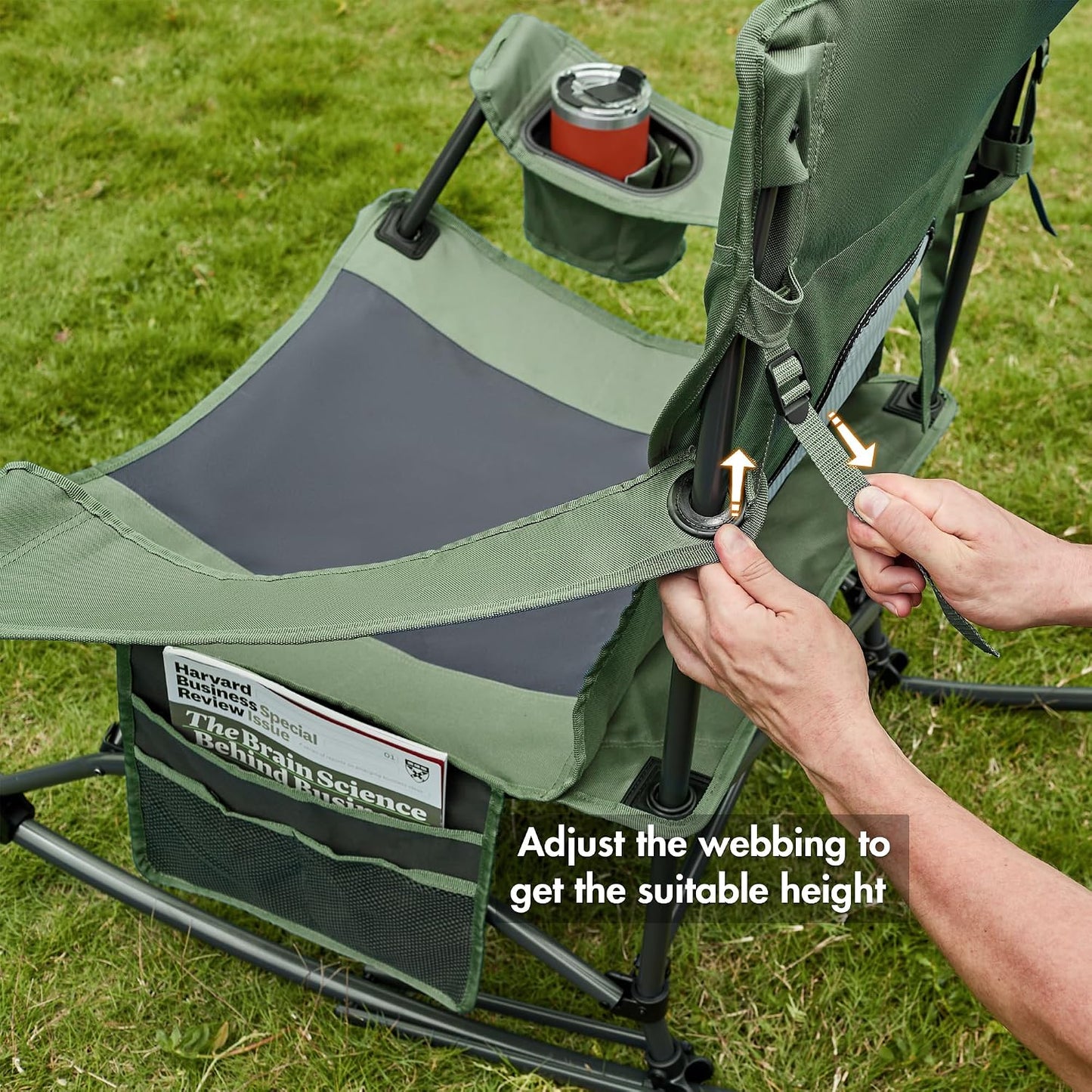 Portal Outdoor Rocking Chair Camping Folding Portable Rocker with Cup Holder Side Pocket Carry Bag, Support 350LBS (Green)