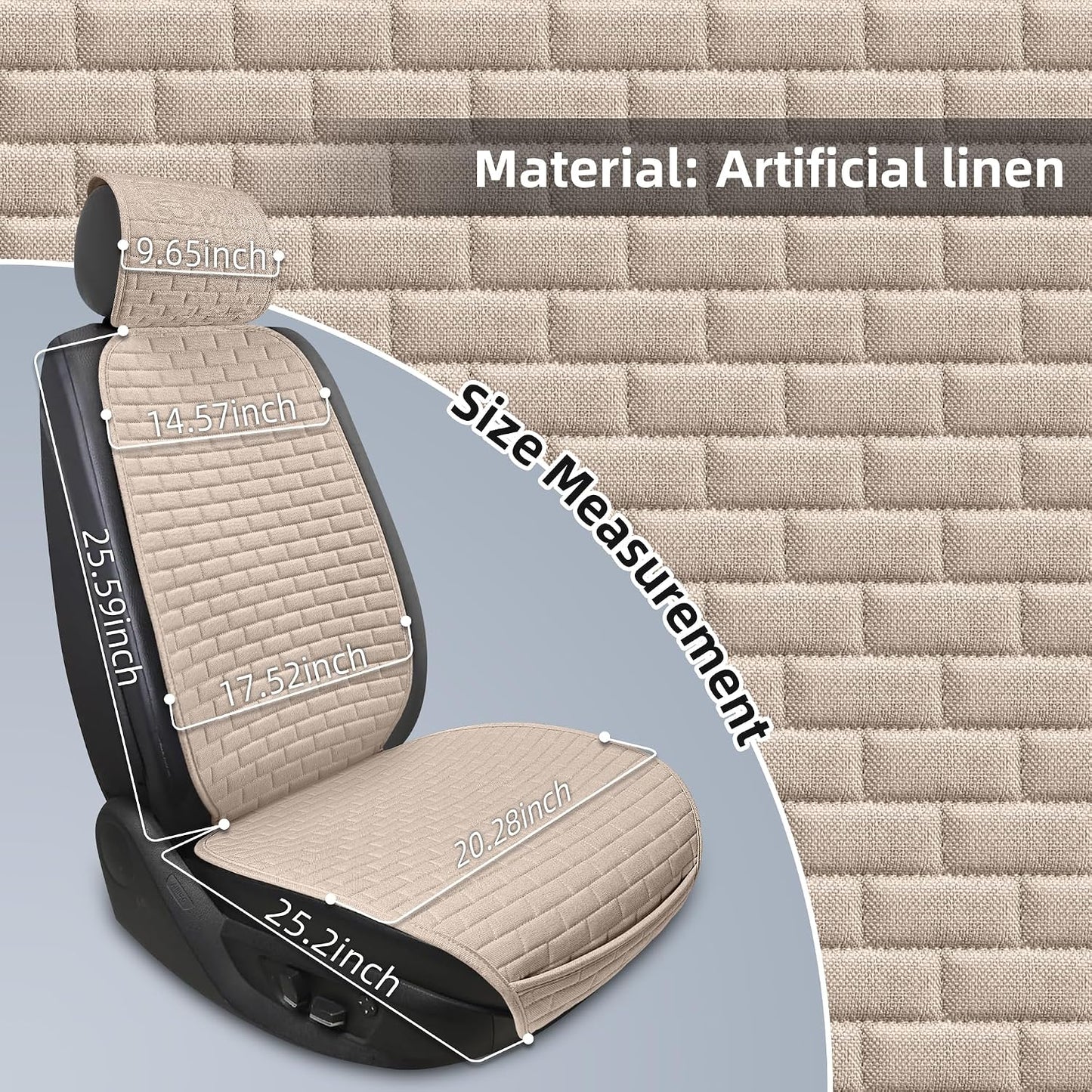 Linen Car Seat Covers Front Seat Covers - 2 PCS Durable & Non-Slip Breathable Cloth Fabric Car Seat Protector, Universal Fit for Most Automotive, Vans, SUVs, Trucks - Beige