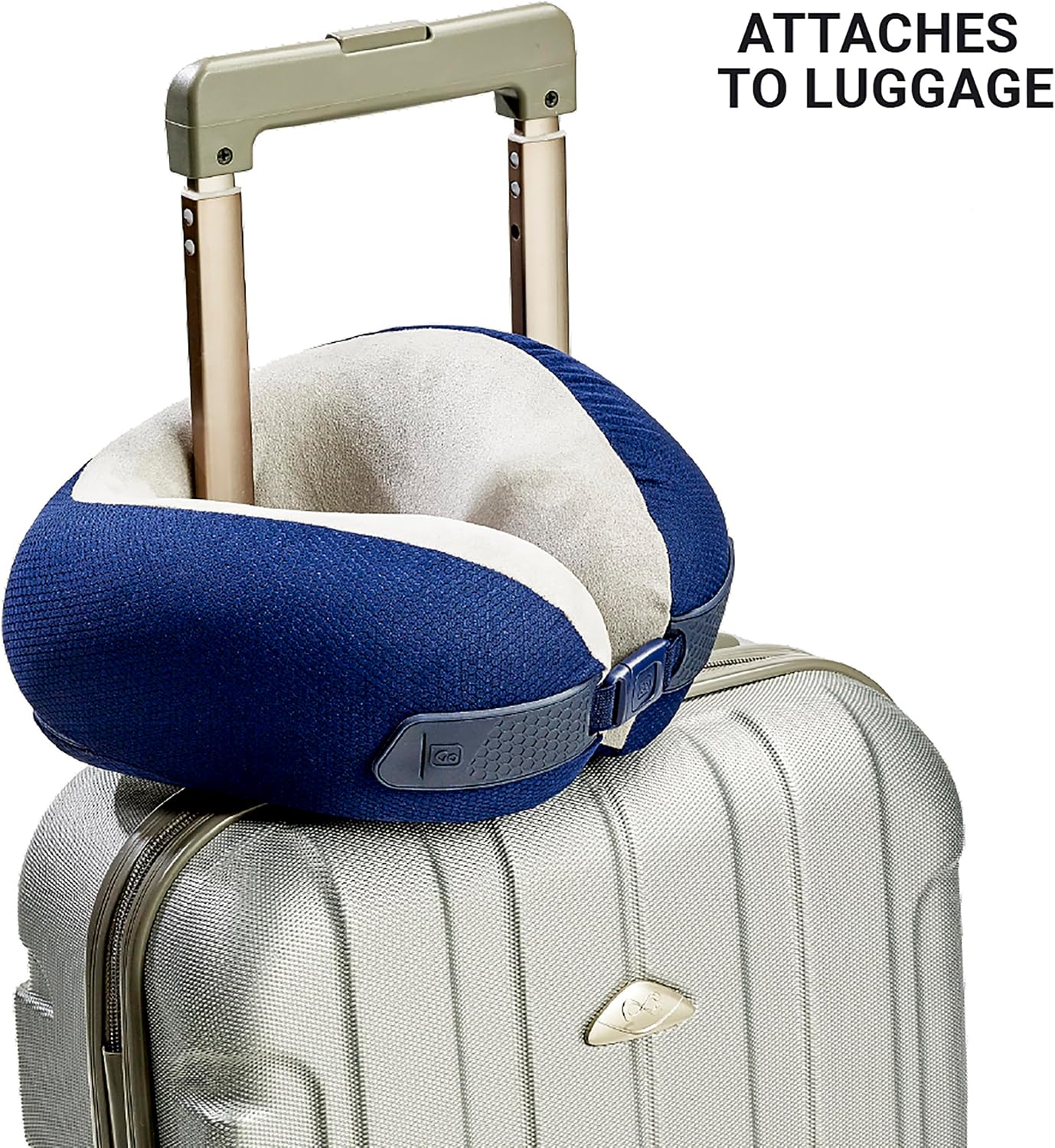 Go Travel American Dreamer, Deluxe Travel Pillow, Comfortable Memory Foam Neck Pillow with Adjustable Front Closure, Ideal for Airplane, Bus, Car, and Train, Travel Essentials, Made in USA, Dark Blue