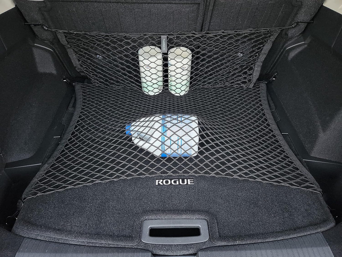 Floor + Back Seat Style Automotive Elastic Trunk Mesh Cargo Net for Nissan Rogue 2021-2026 - Premium Trunk Organizer and Storage - Luggage Net for Crossover - Best Car Organizer for Nissan Rogue
