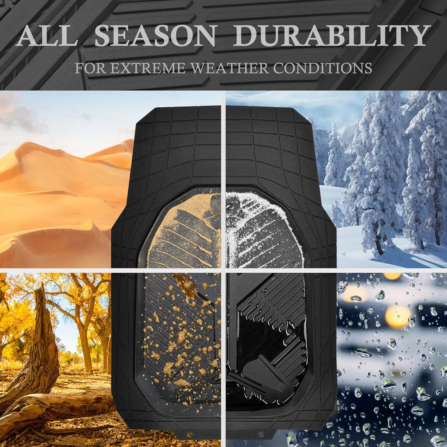 CAR PASS Heavy Duty Rubber Car Mats with Cargo Liner, Deep-Dish Car Floor Mats and Trunk Mat All Weather, Universal Trim-to-Fit for SUVs Trucks Sedans, Waterproof Anti-Slip, Trimmable V12 Black