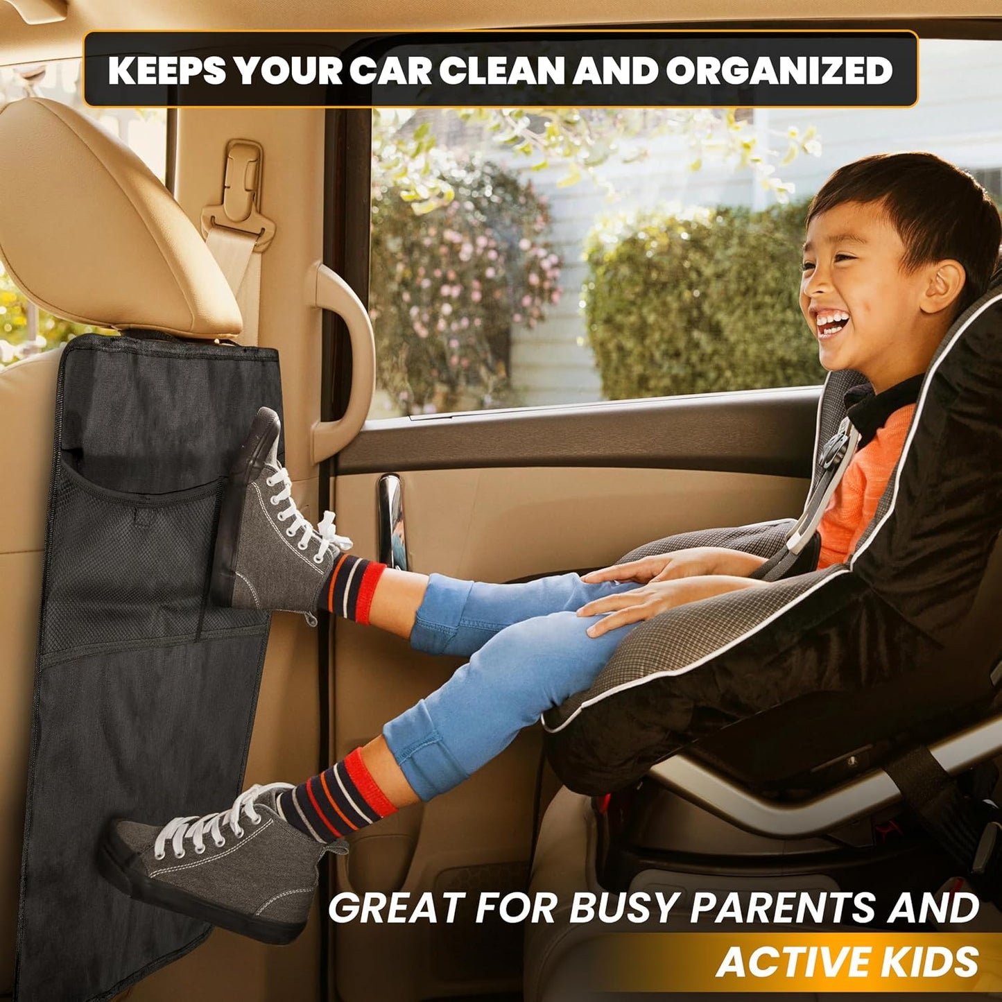 EcoNour Car Kick Mats Back Seat Protector (2 Pack),Car Seat Protector & Backseat Organizer with Storage Pockets for Kids,Waterproof Back Seat Cover for Dirt,Mud & Scratch Protection Travel Accessories