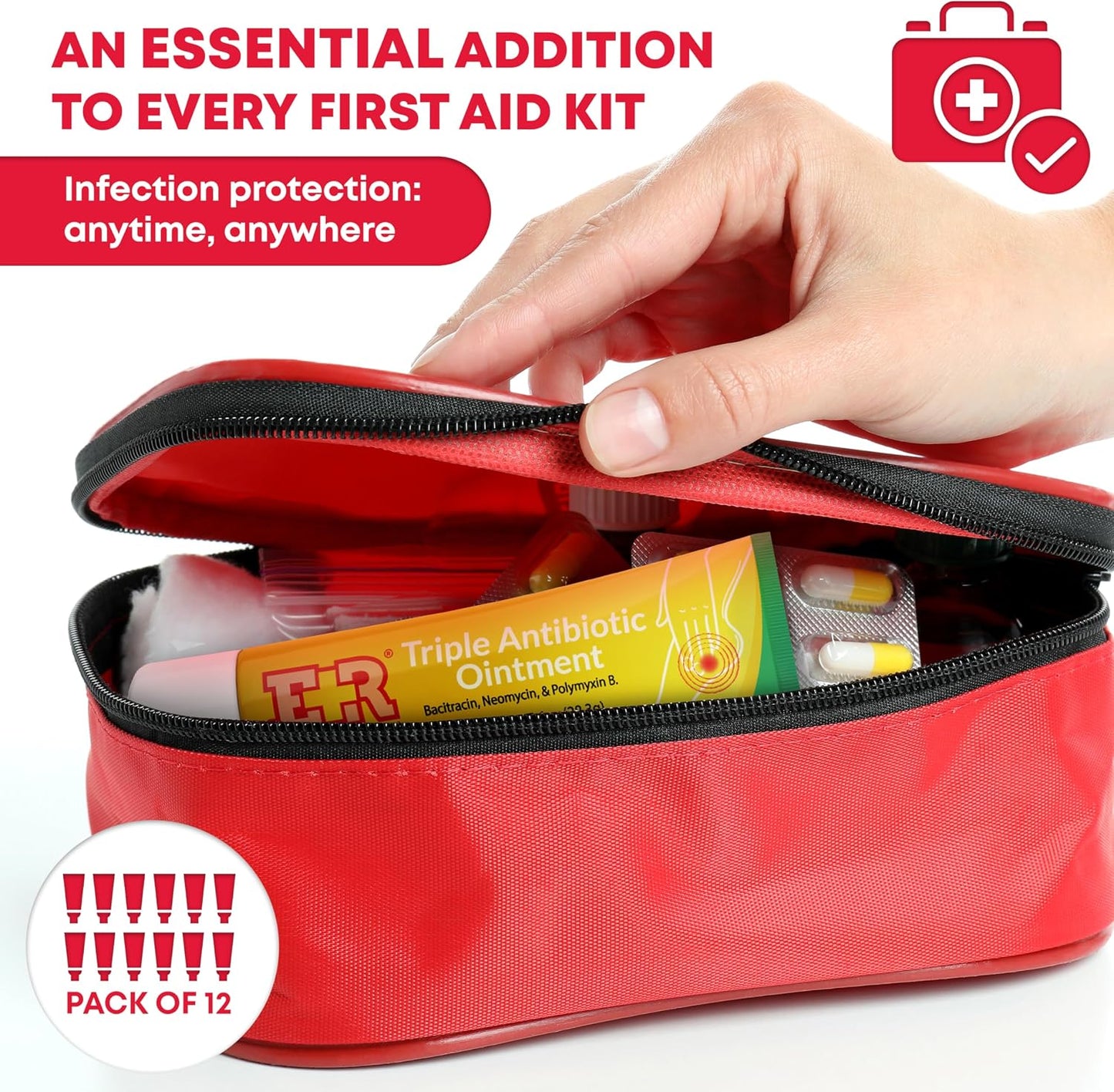 Ever Ready First Aid Triple Antibiotic Ointment 1.0 oz, First Aid Ointment for Minor Scratches, Cuts, Burns, Wounds and Prevents Infection - 12 Pack