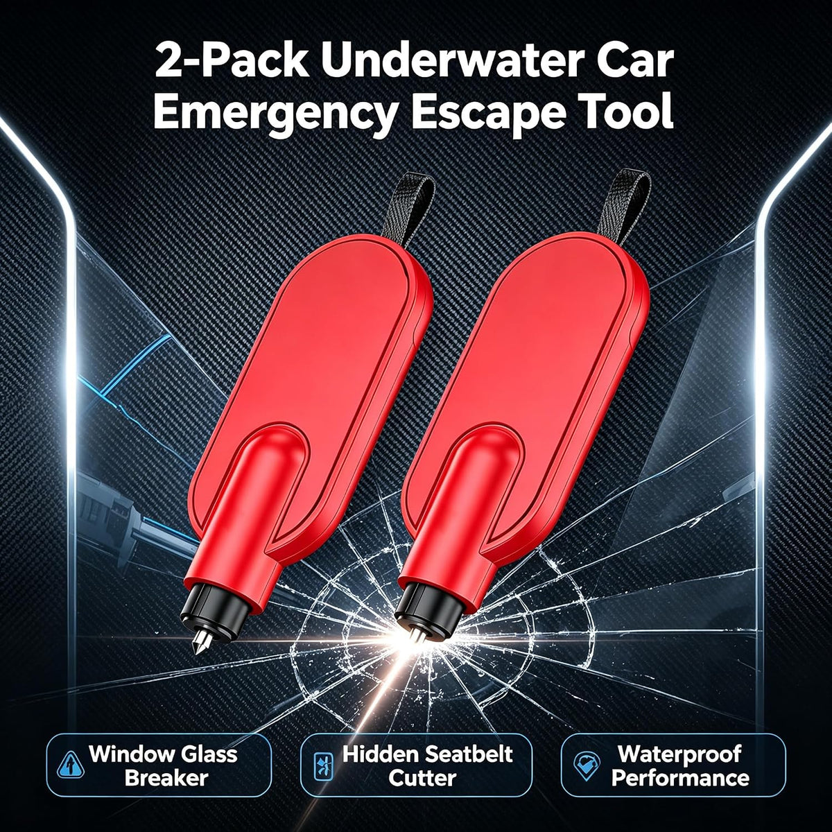 2 Pack Underwater Car Emergency Escape Tool, Hidden Seatbelt