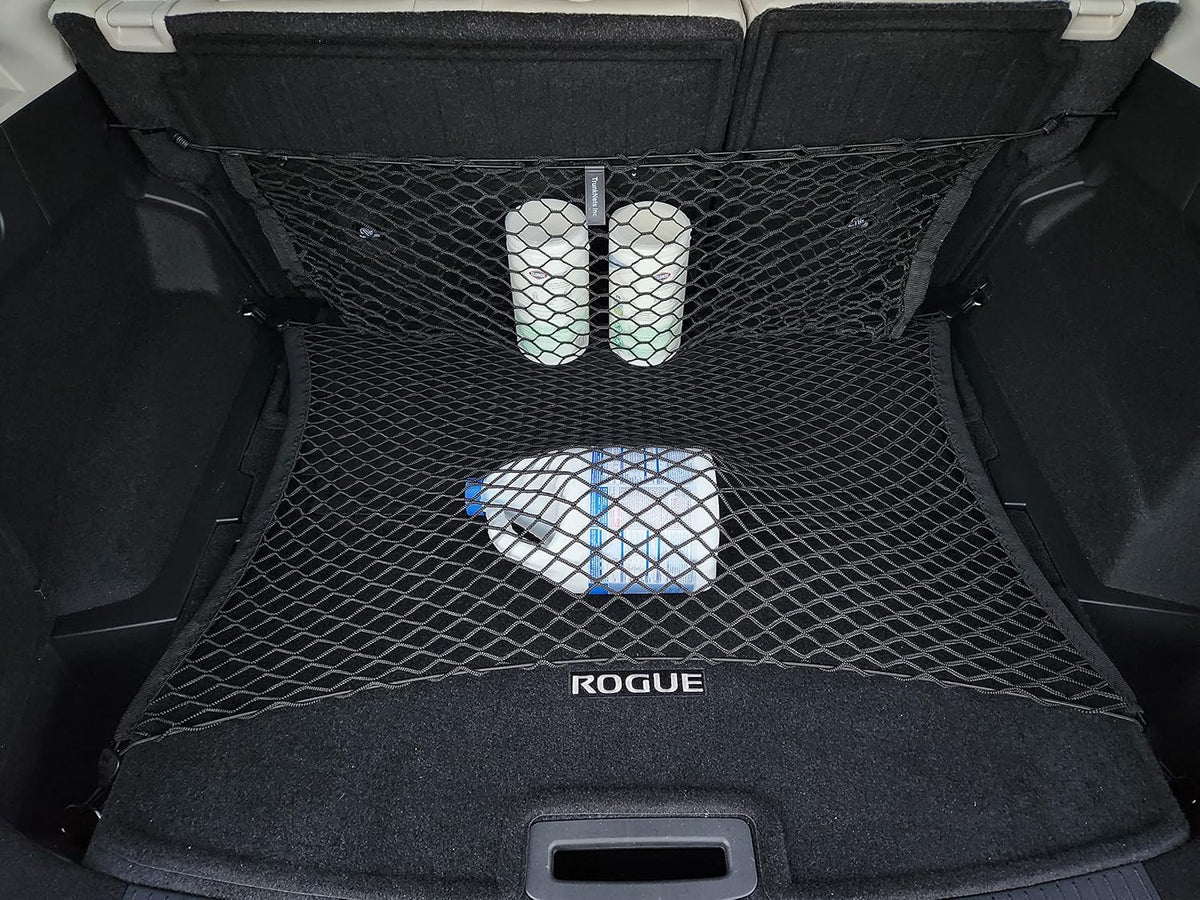 Floor + Back Seat Style Automotive Elastic Trunk Mesh Cargo Net for Nissan Rogue 2021-2026 - Premium Trunk Organizer and Storage - Luggage Net for Crossover - Best Car Organizer for Nissan Rogue
