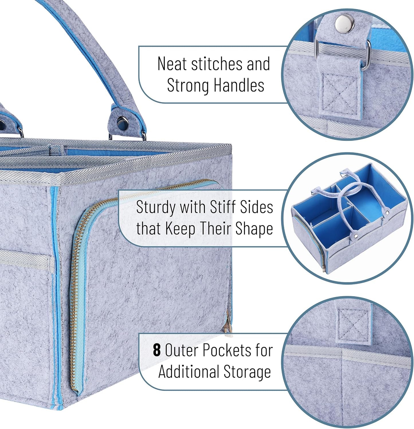 Mr. Pen- Baby Diaper Caddy Organizer, Gray, Blue Inside | Nursery Storage Bin and Car Organizer for Diapers and Baby Wipes