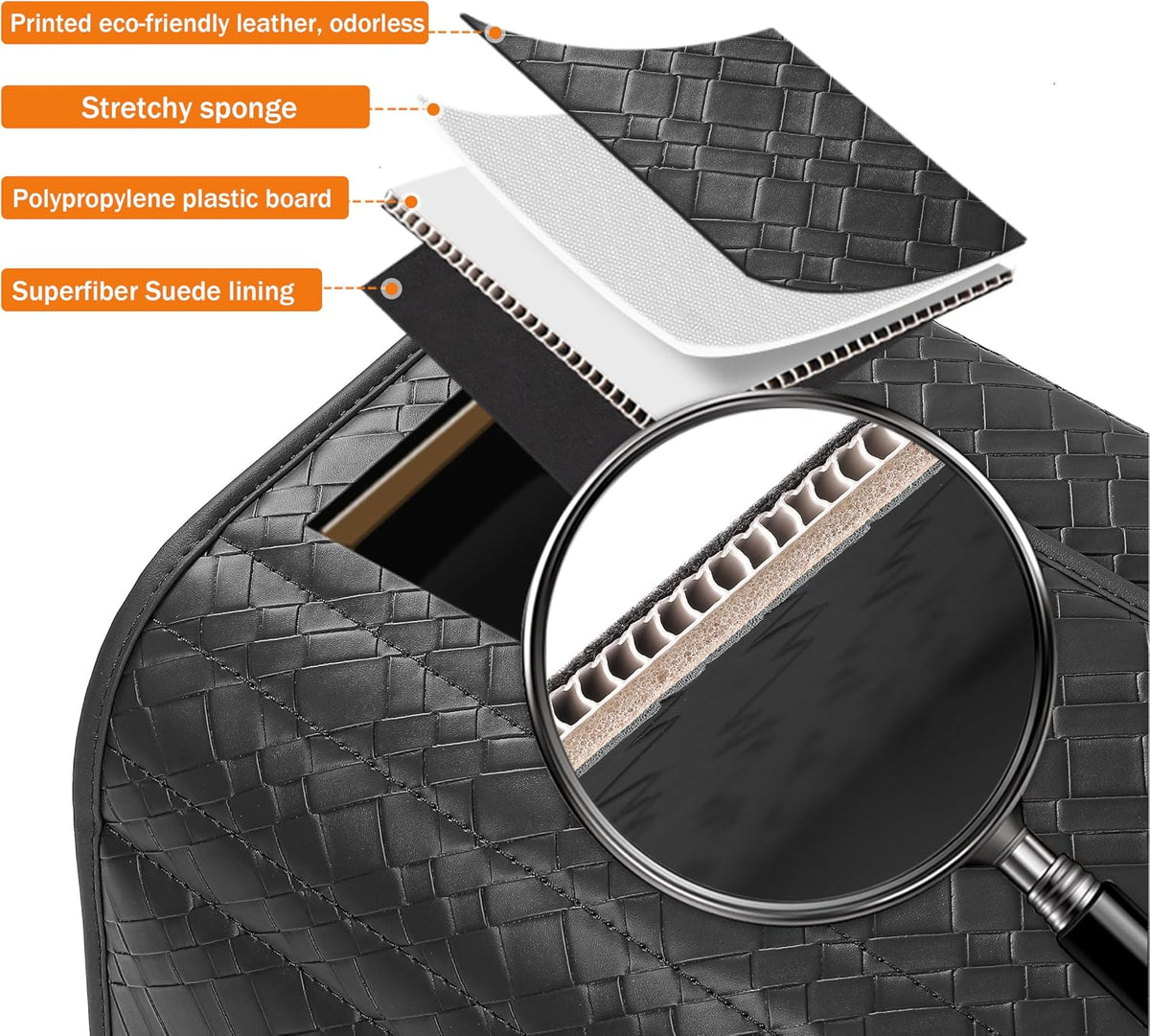 Trunk Organizer for suv,car storage organizer,lid Box,PU Leather & PP Honeycomb Board,Fixed with screws extremely sturdy,Collapsible and Adjustable(Reinforced: 15"L×13"W×12.4"H, 40lbs, 2K in³)
