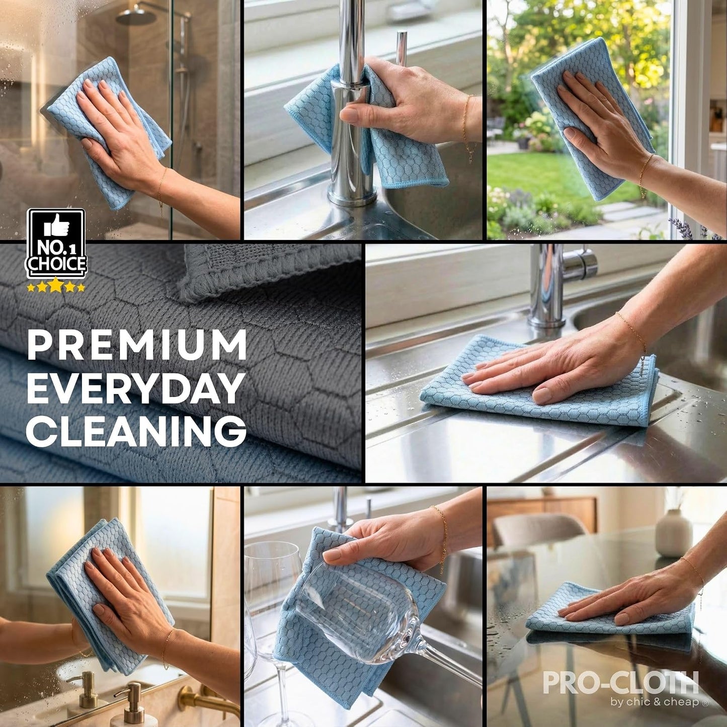 PRO-CLOTH Glass Cleaning Cloths – 6 Premium Honeycomb Microfiber Towels (12"x16") for Windows, Mirrors & Screens – Water Only Lint & Streak-Free Cloths for Home & Car + Bonus Mini Silicone Squeegee