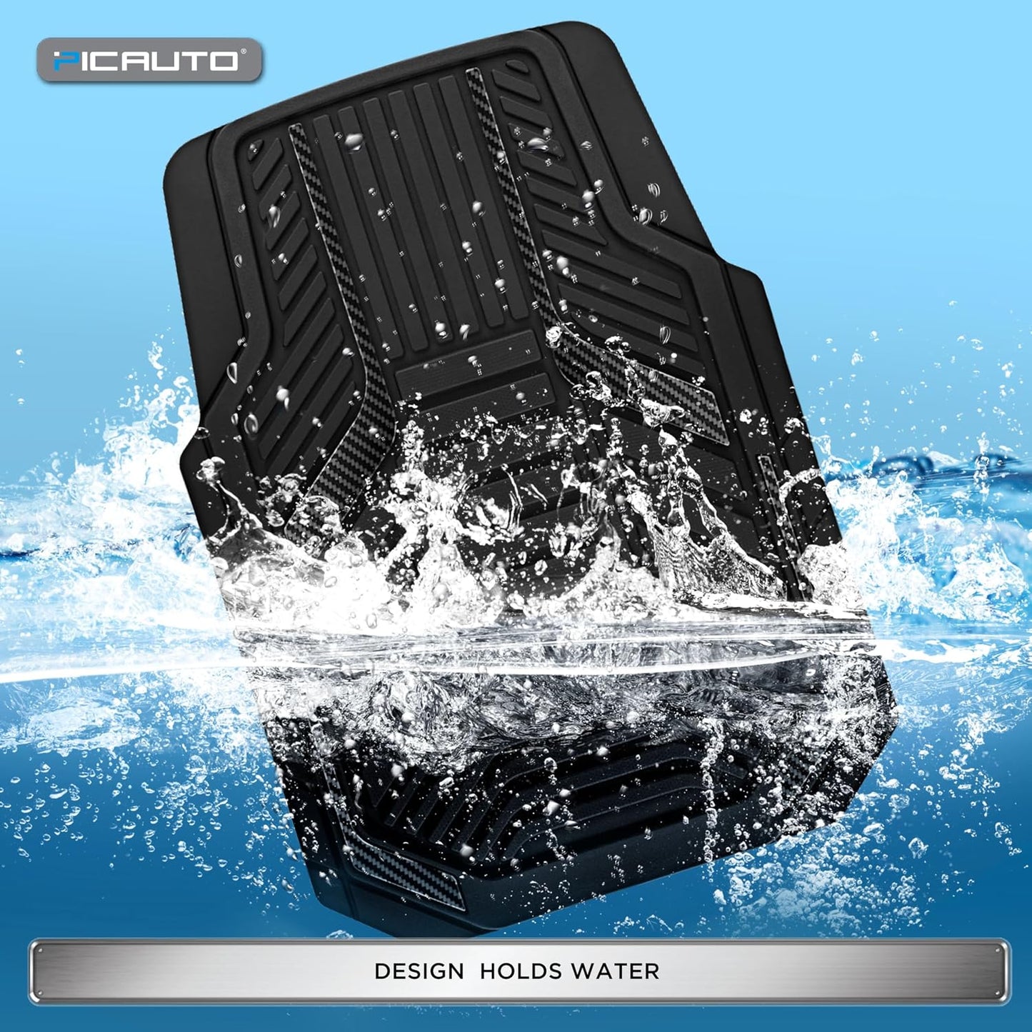 PIC AUTO Heavy Duty Rubber Floor Mats, Black Aluminum Film Car Mats Set, Front and Rear Car Mats with Anti-Slip Backing, All Weather Protection, Trim-to-Fit for Automotive SUV, Sedan, Van