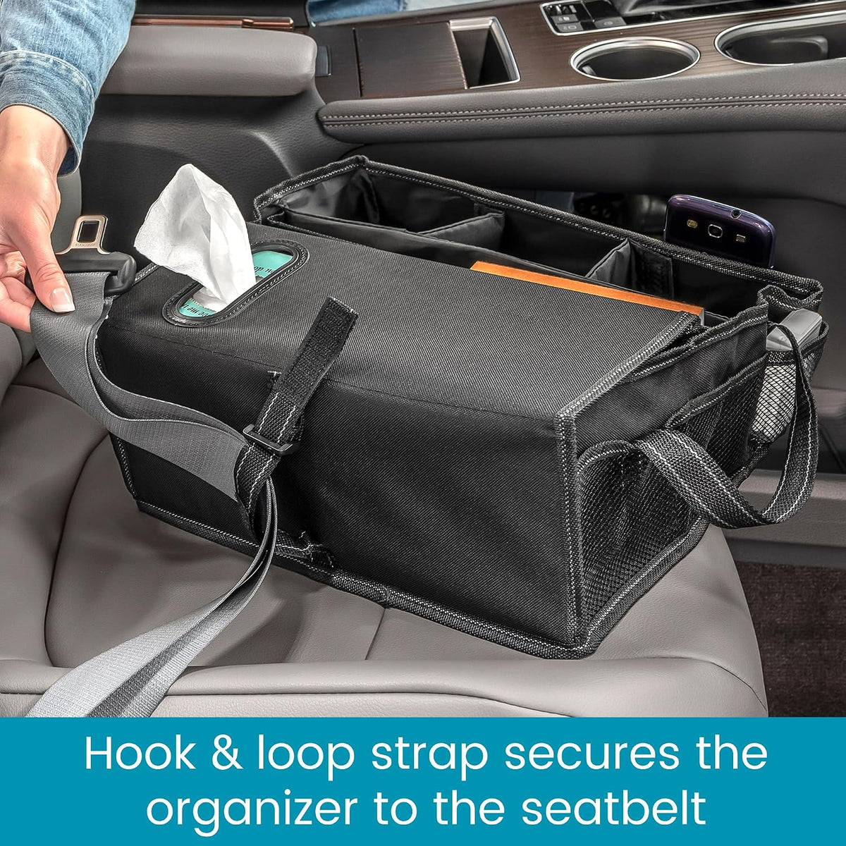 High Road SeatStash Car Front Seat Organizer for Driver and Office Storage with Tissue Holder and Divided Multipurpose Compartments