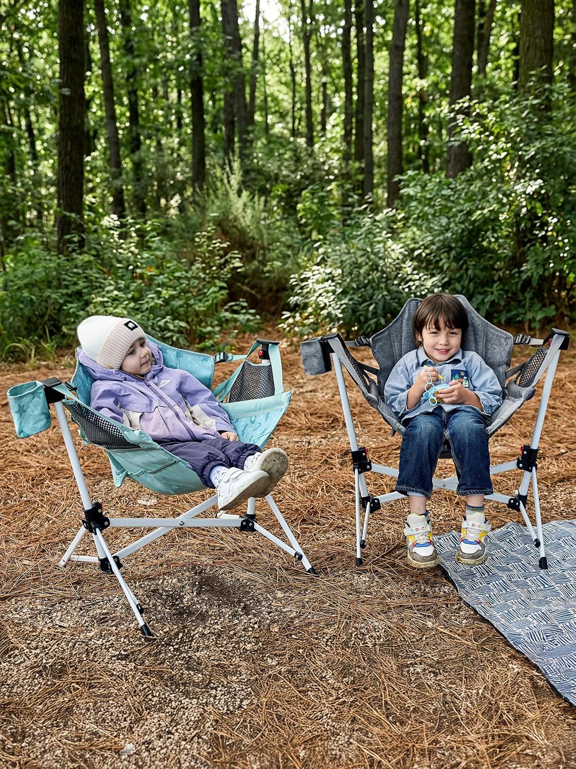 EVER ADVANCED Kids Hammock Chair Foldable, Kids Camping Chair with Stand Portable, Hammock Swing Chair with Cup Holder, Child Camping Gear Carry Bag for Traveling Outdoor Patio Supports 125LBS Grey
