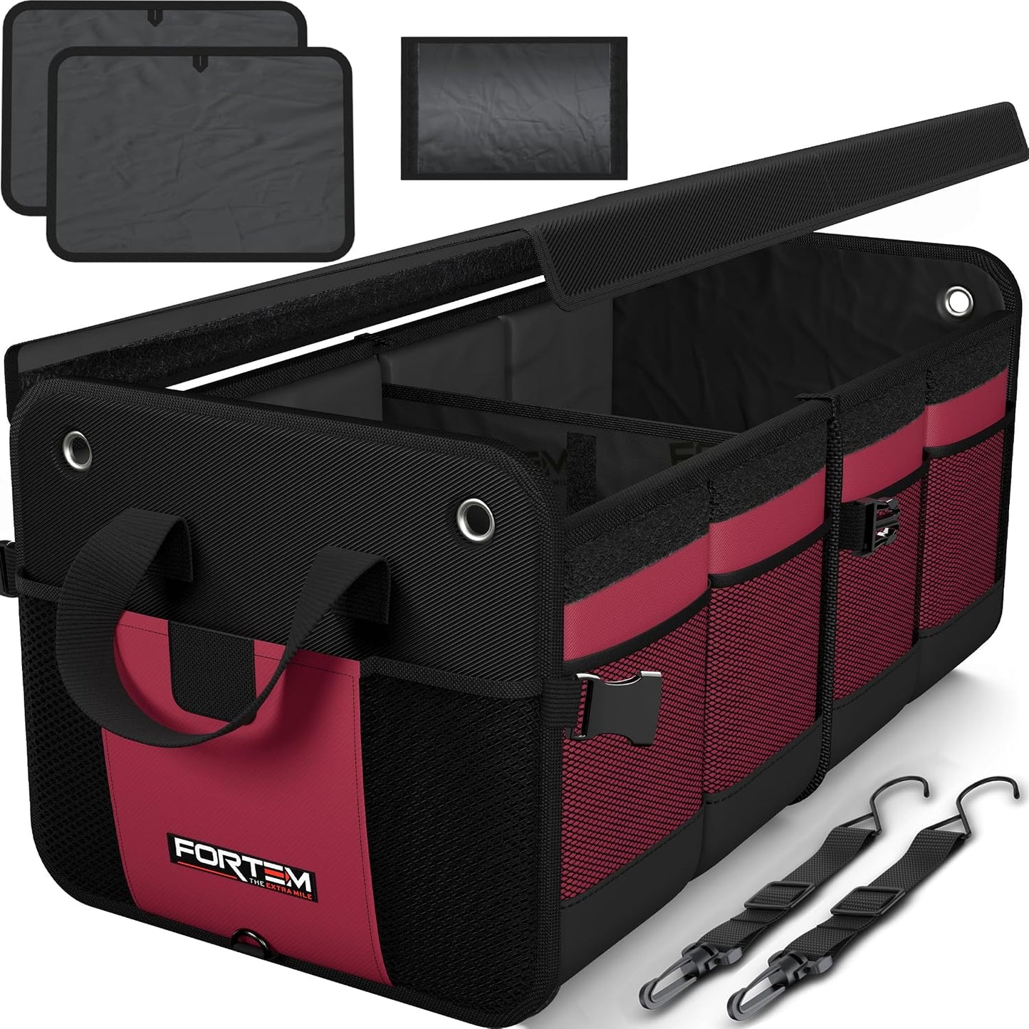 FORTEM Trunk Organizer For SUV Car Organizer and Storage, Collapsible Multi-Compartment Storage Bag Car Accessories for Women Men, 1680D Oxford, Non Slip Bottom, Adjustable Straps, Soft Cover (65L)