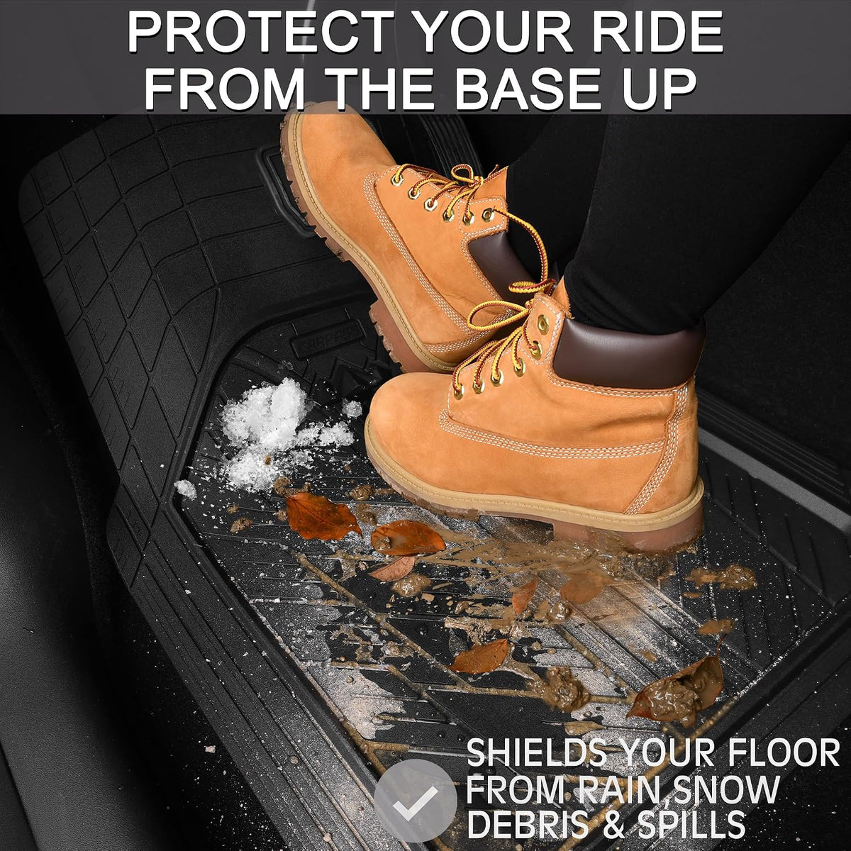 CAR PASS Heavy Rubber Car Floor Mats, Deep Waterproof Car Mats All Weather, Universal Trim-to Fit Automotive Floor Mats for Car SUV Truck Van, Durable Floor Liners Solid Black