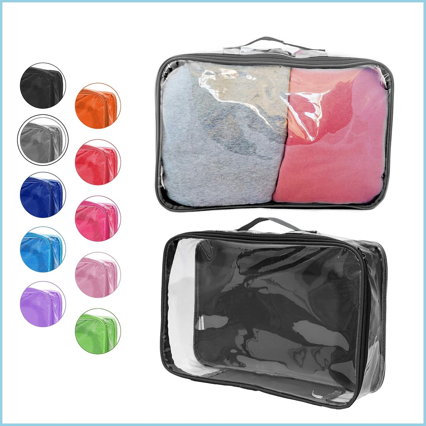 Large Clear Travel Packing Cube/See-Through PVC Organizer for Suitcase/Multipurpose Pouch w/Handle/Dress Shirts, Pants, Cashmere, Sweaters &amp; Seasonal Linen Storage Protection (Gray)