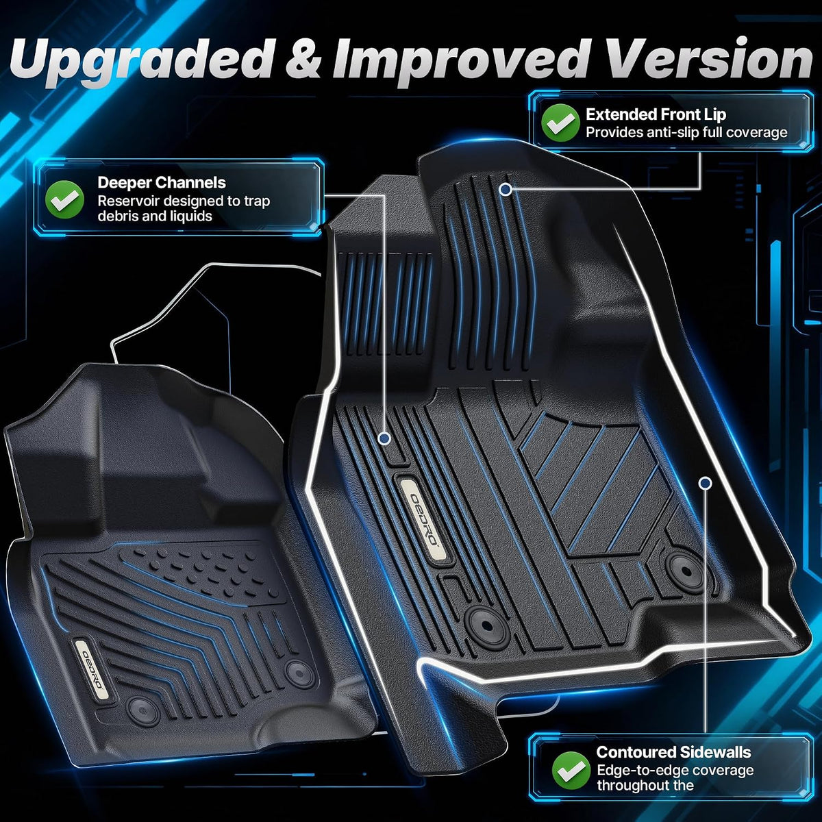 OEDRO Upgraded Floor Mats Fit for Dodge Ram 1500 Quad Cab 2002-2008, Dodge Ram 2500/3500 Quad Cab 2003-2009, All Weather TPE Floor Liners, Car Mats Tailored Fit Truck Accessories, 1st and 2nd Row