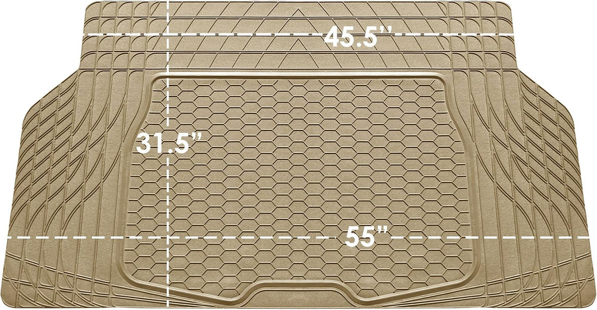 FH Group Automotive Floor Mats - Heavy-Duty Rubber, All Weather Protection Universal Fit Full Set Floor Mats and Cargo Mat, Climaproof, Semi Custom Trimmable for Most Cars, Sedan, SUV, Truck, Beige