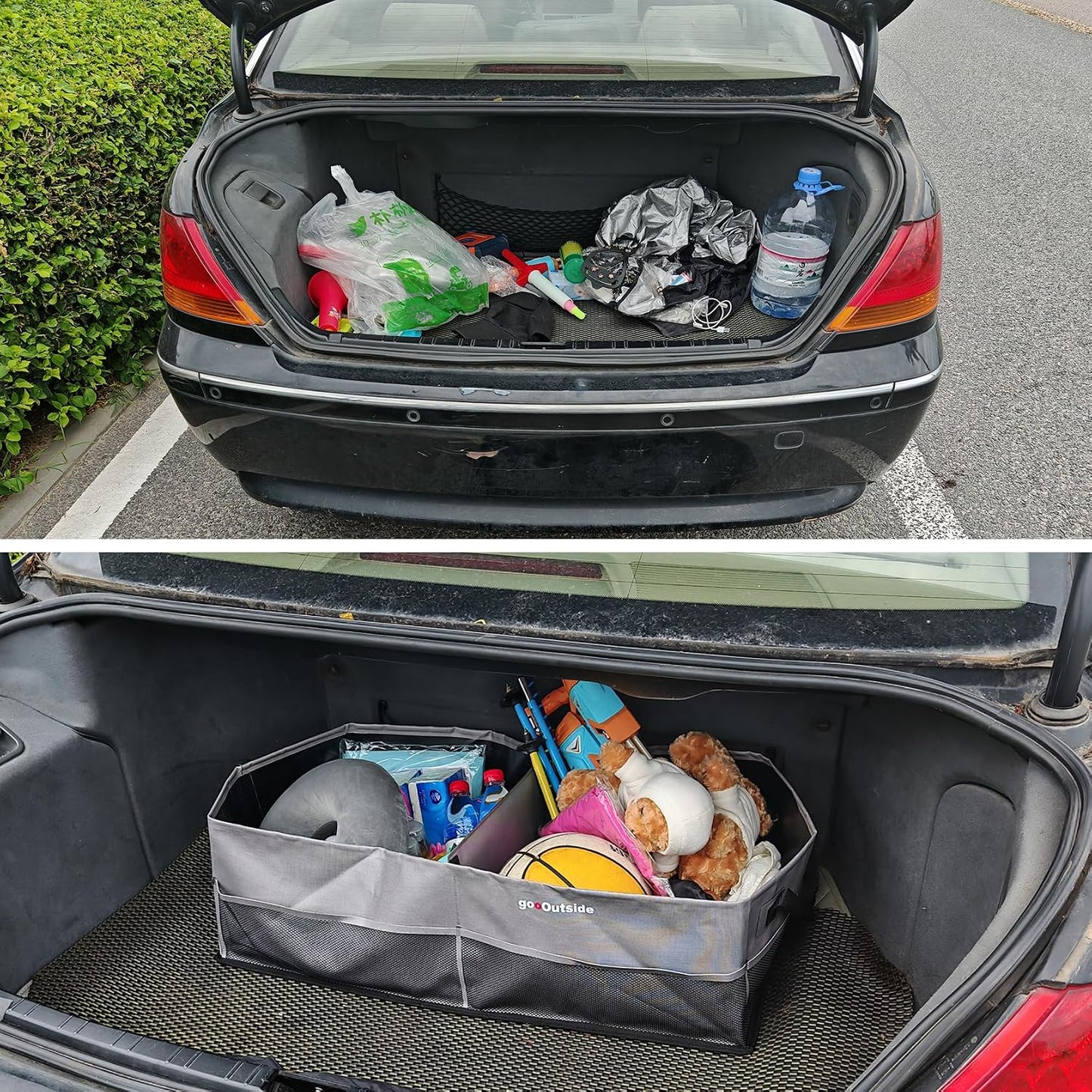 HiMagics Collapsible Waterproof Car Trunk Organizer, Soft PVC Storage Bin with Rugged PVC-Coated Fabric for SUV & Truck (Stone Gray, PLUS)