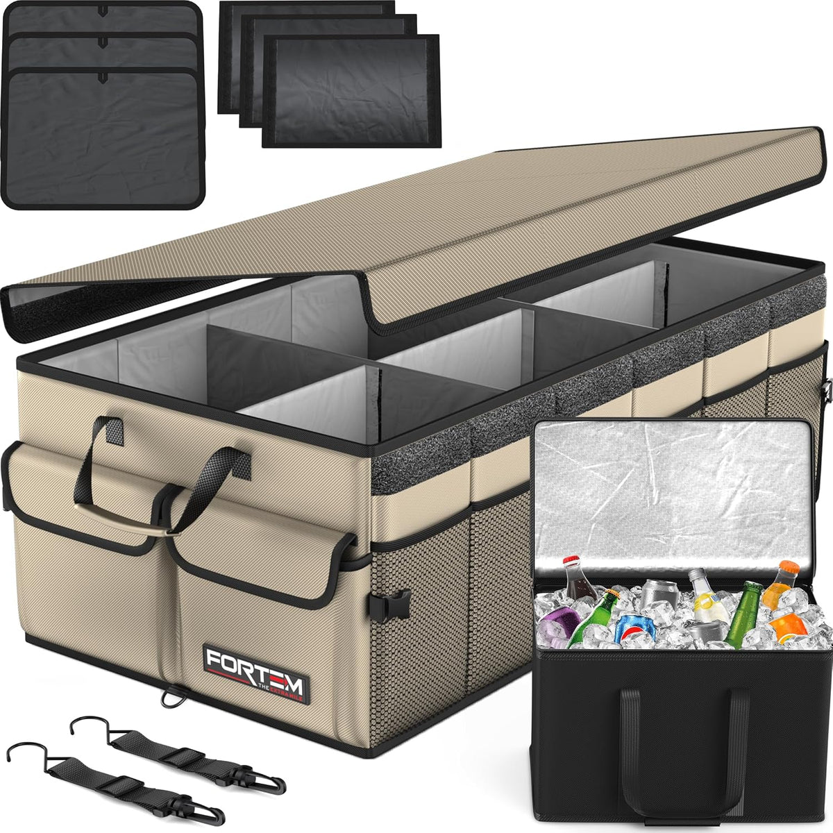 FORTEM Trunk Organizer - Foldable Car Organizer with Cooler for SUV, Trucks