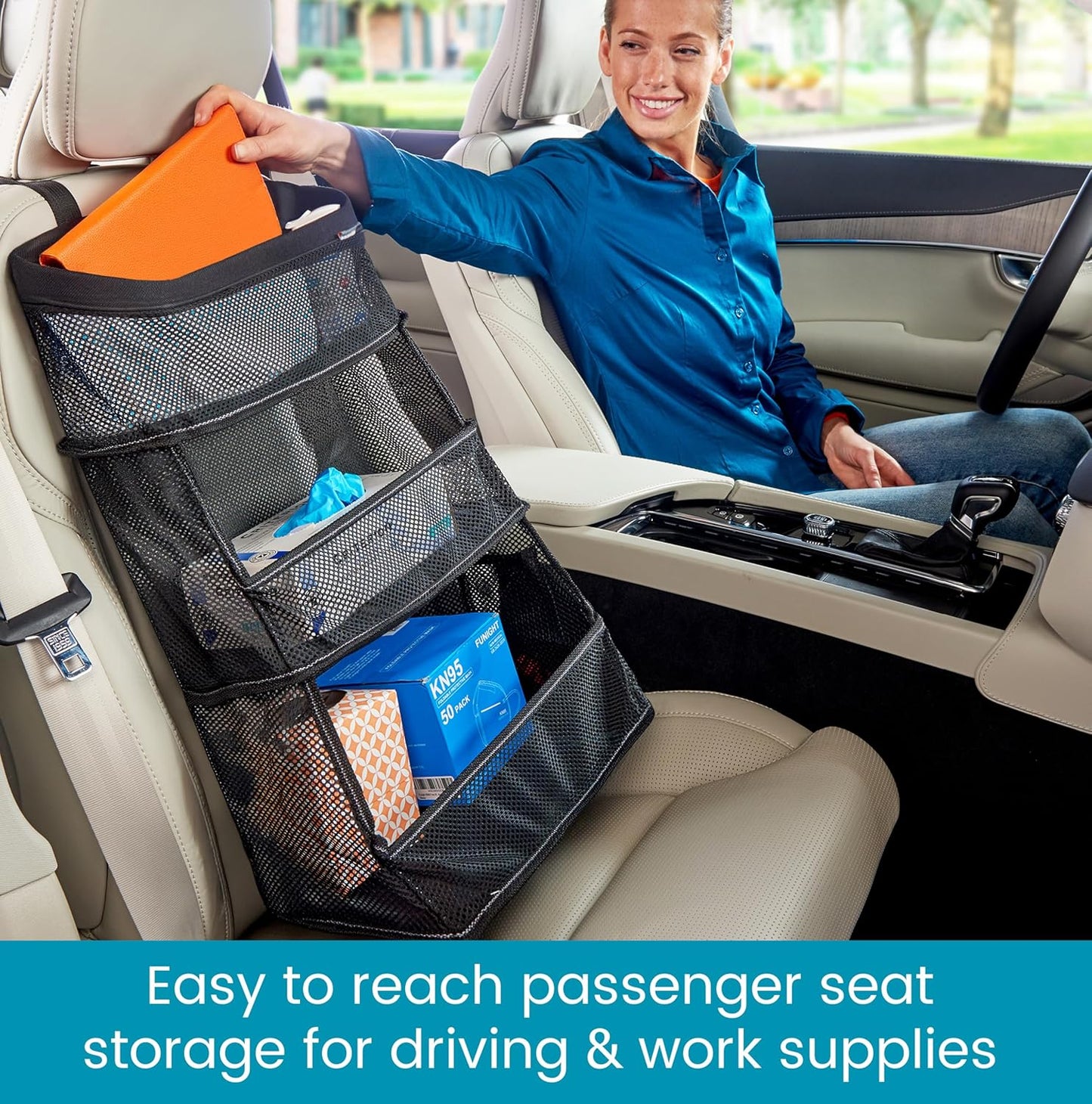 High Road Multipurpose Car Storage Organizer with Mesh Bins - SUV Trunk Organizer, Passenger Seat Organizer or Back Seat Storage Caddy