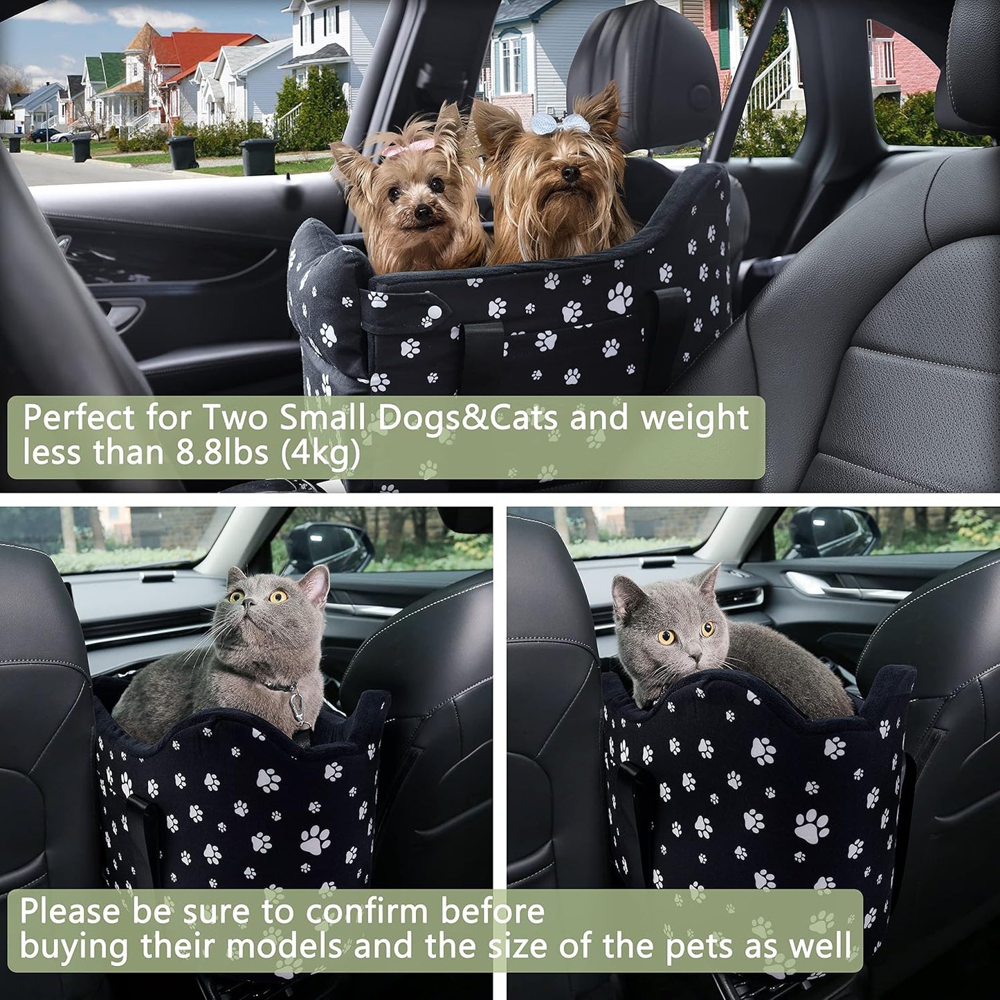 Dog Car Seat for Console - Memory Foam Pet Booster Seat for Small Medium Dogs Up to 21 lbs - SUV Truck Center Console Dog Seat with Safety Leash & Storage Pockets - Washable Cover (Large Black)