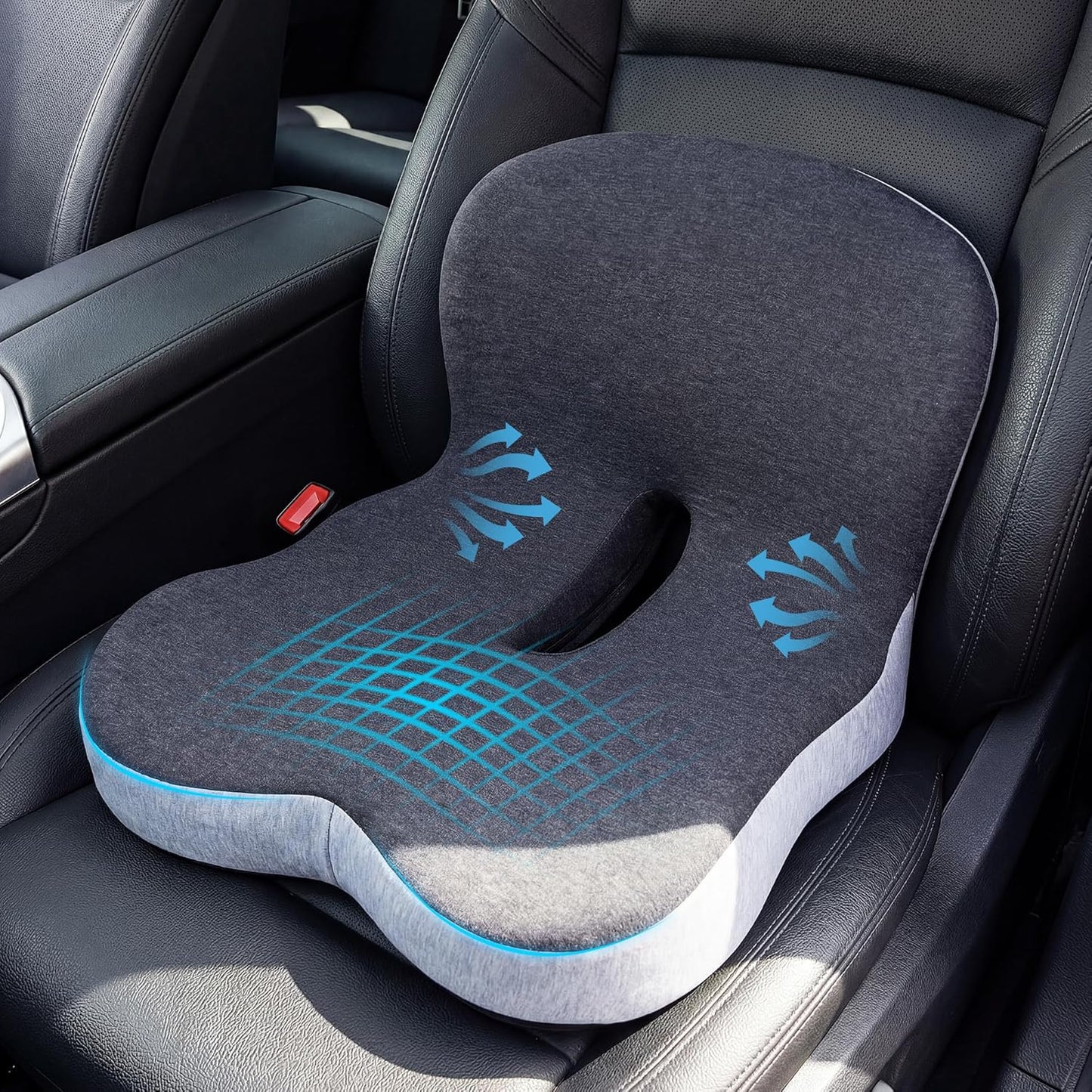 Memory Foam Car Seat Cushion – Ergonomic Driver Seat Cushion for Sciatica & Tailbone Pain, Breathable Non-Slip Car Seat Pad with Lumbar Support for Car, Truck, SUV, Office Chair