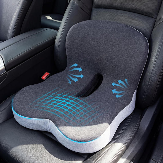 Memory Foam Car Seat Cushion – Ergonomic Driver Seat Cushion for Sciatica & Tailbone Pain, Breathable Non-Slip Car Seat Pad with Lumbar Support for Car, Truck, SUV, Office Chair