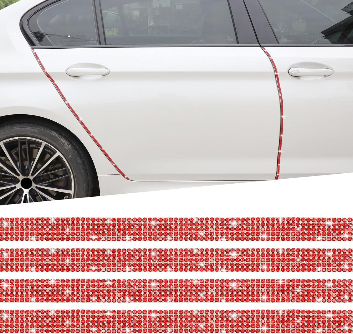 TOMALL Bling Car Door Guard Crash Bumper Crystal Anti-Scratch Strip Sticker Crystals Car Door Bumper Protector Accessory DIY for Interior and Exterior Decoration Styling Accessories AB White