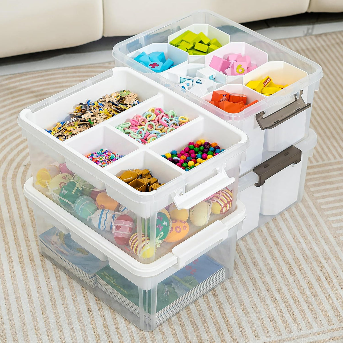 Citylife 17QT 4-Pack Storage bins with Lid 6 Marker inserts Buildable Lid