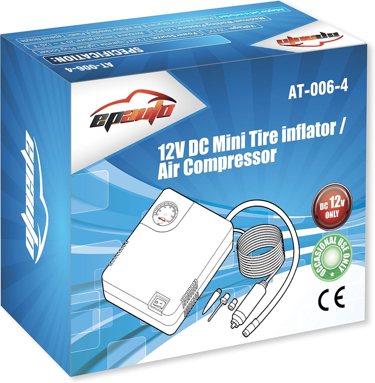 EPAuto 12V DC Auto Portable Air Compressor Pump/Tire Inflator