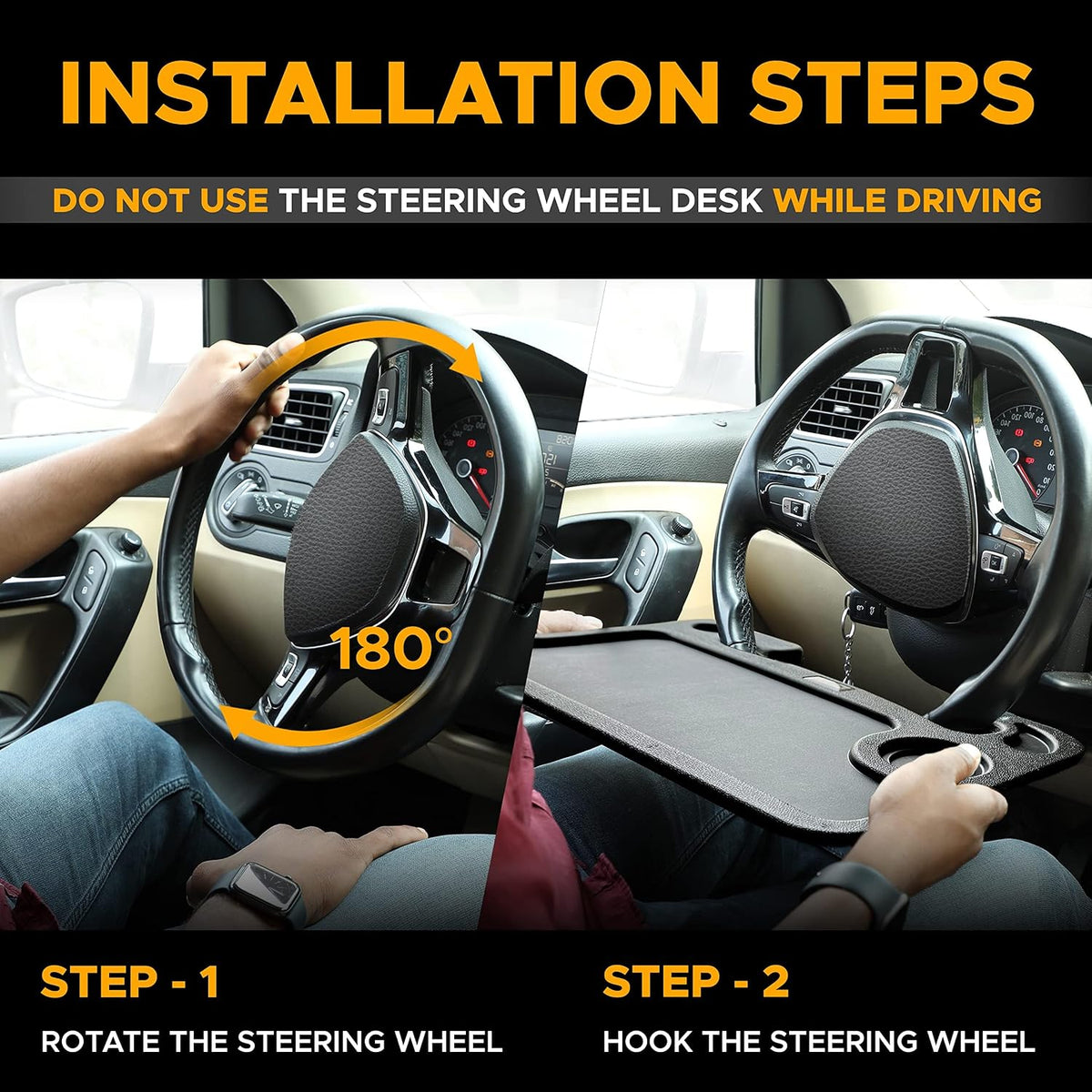 2-in-1 Steering Wheel Tray Desk for Eating & Laptop for Subaru Forester 2019-2024, Hook-On Car Food Tray with Cup Holder & Pen Slot Portable Car Desk for Commuters