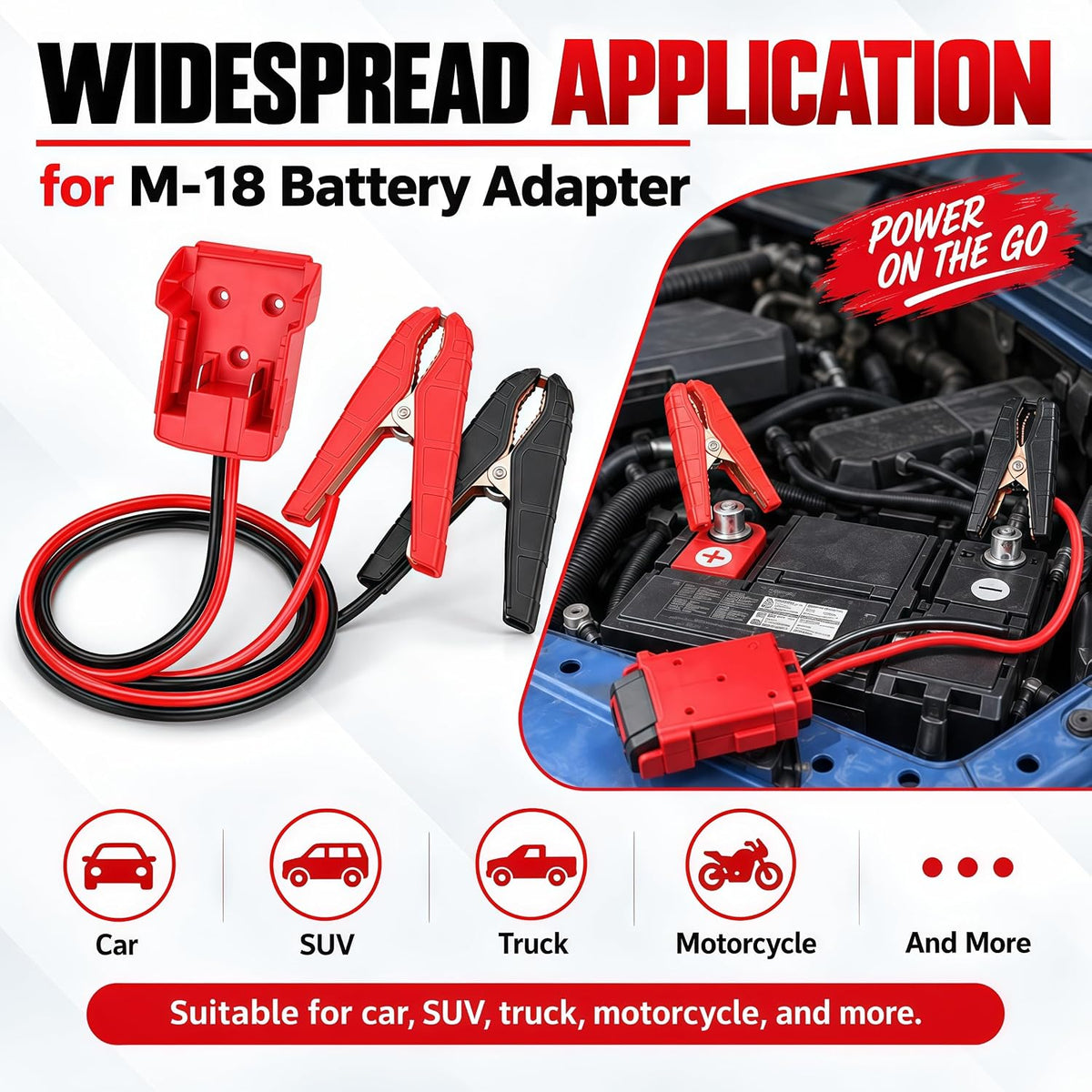 Jumper Cables Adapter for Milwauk*ee 18V Battery with Alligator Clips