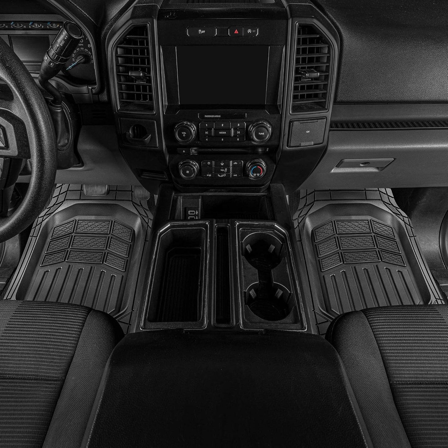 Cat® CAMT-9014 (4-Piece) Heavy Duty Deep Dish Rubber Floor Mats, Trim to Fit for Car Truck SUV & Van, All Weather Total Protection Durable Liners