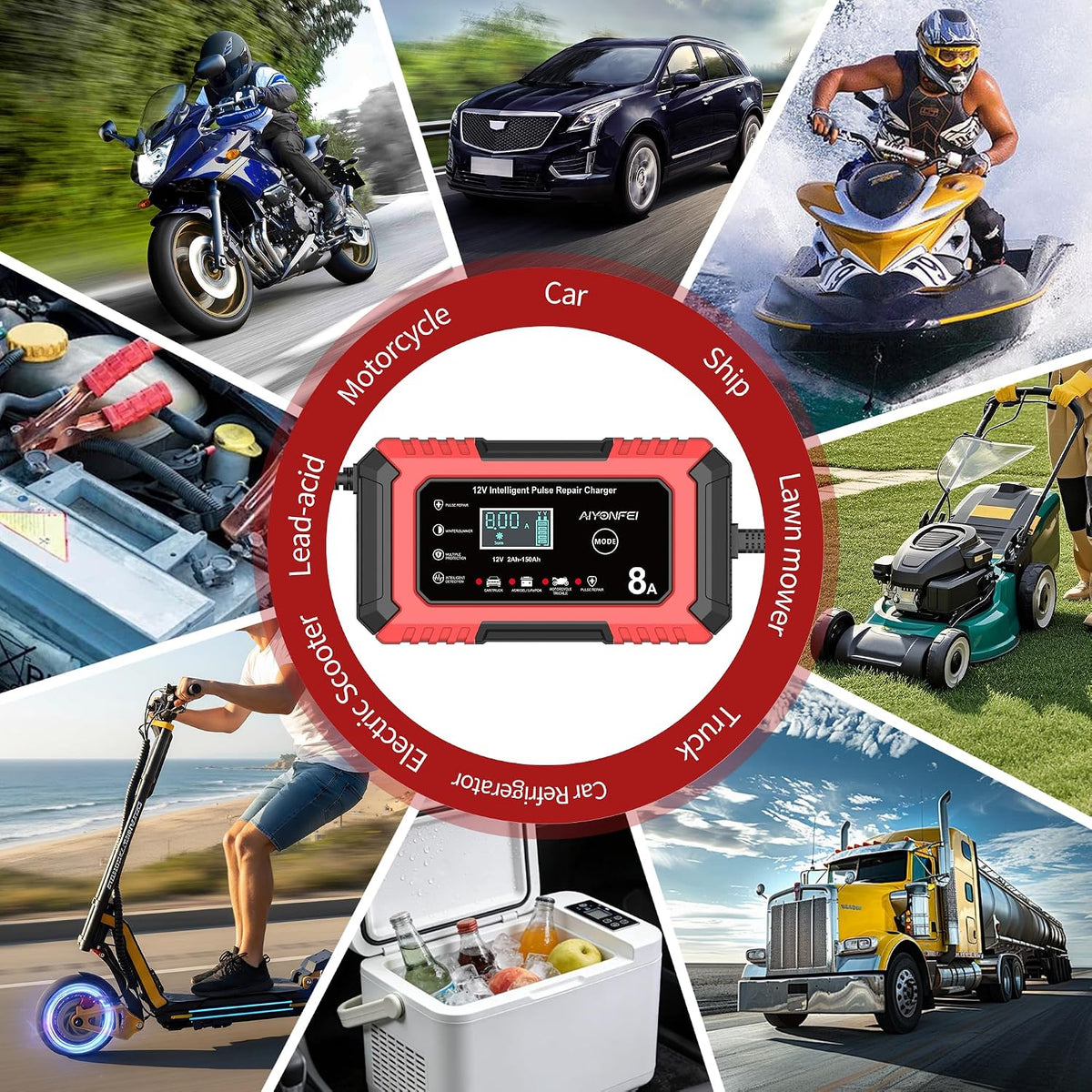 Car Battery Charger 12V 8-Amp Smart Trickle Charger Fully Automatic