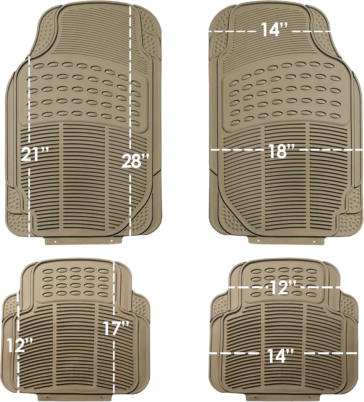 FH Group Automotive Floor Mats - Heavy-Duty Rubber, All Weather Protection Universal Fit Full Set Floor Mats and Cargo Mat, Climaproof, Semi Custom Trimmable for Most Cars, Sedan, SUV, Truck, Beige