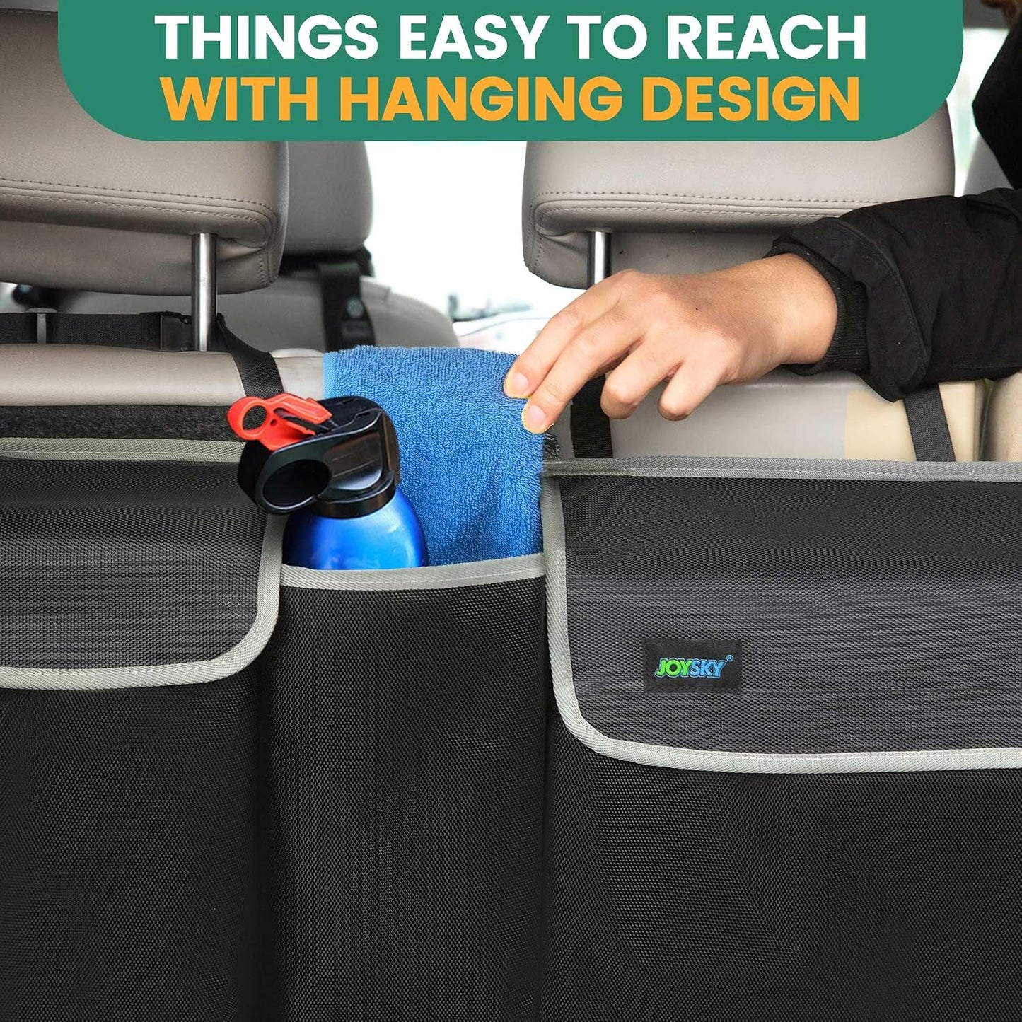 JOYSKY Trunk Organizer and Car Seat Protectors 2 Pack, Space-saving Hanging Car Organizer, Large Seat Cover Protectors, Road TripAccessories