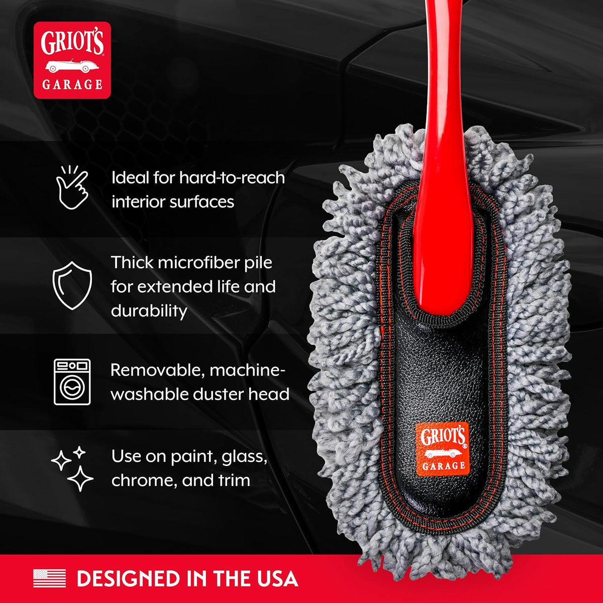 Griot's Garage Microfiber Mini Duster for Car Interior Cleaning and Detailing, Cleans Paint, Glass, Chrome, and Trim, Storage Bag Included, 11412
