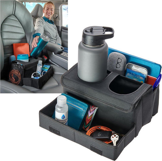 High Road CarHop Jr - Car Organizer with Cup Holders and Storage or Eating Tray for Car - Front Seat Organizer for Drivers and Back Seat Organizer for Kids and Adults