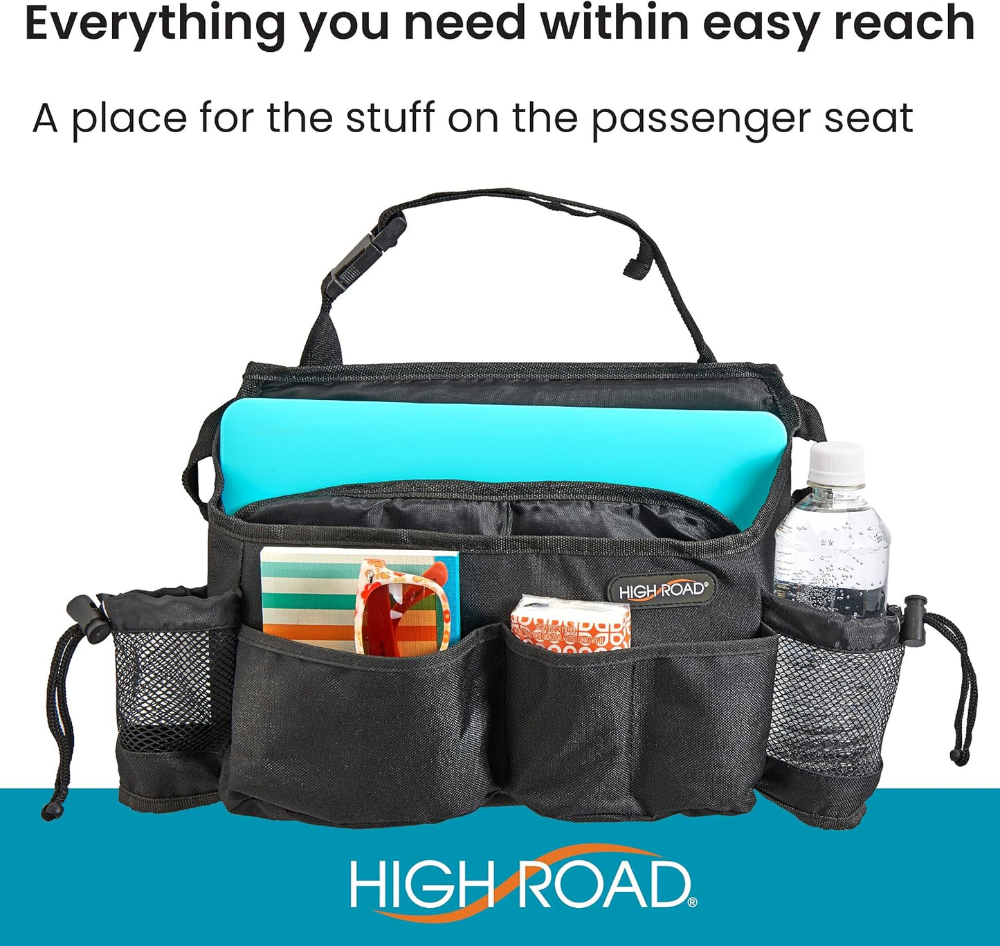 High Road SwingAway Car Front Seat Organizer with 6 Storage Pockets and 2 Bottle or Cup Holders