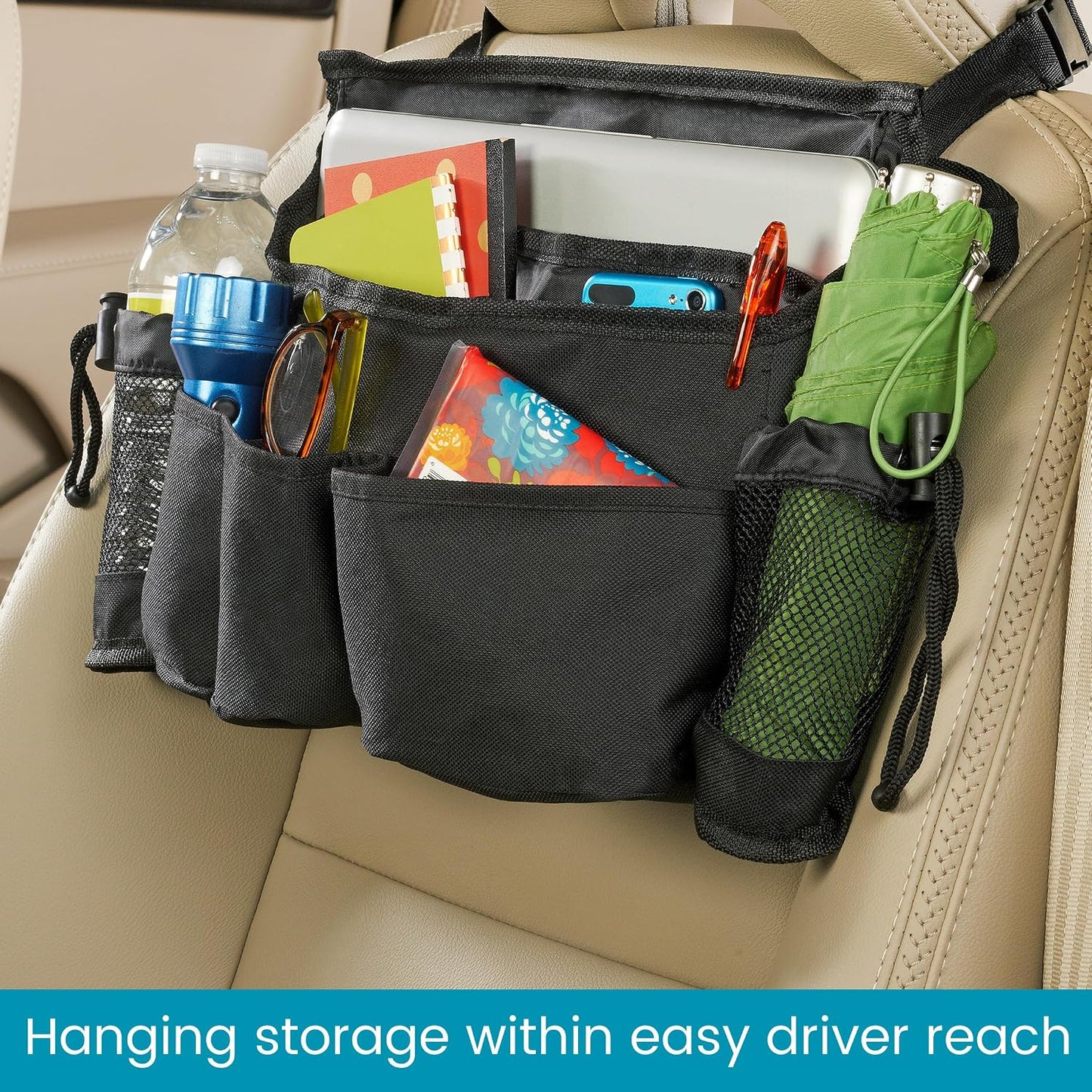 High Road SwingAway Car Front Seat Organizer with 6 Storage Pockets and 2 Bottle or Cup Holders
