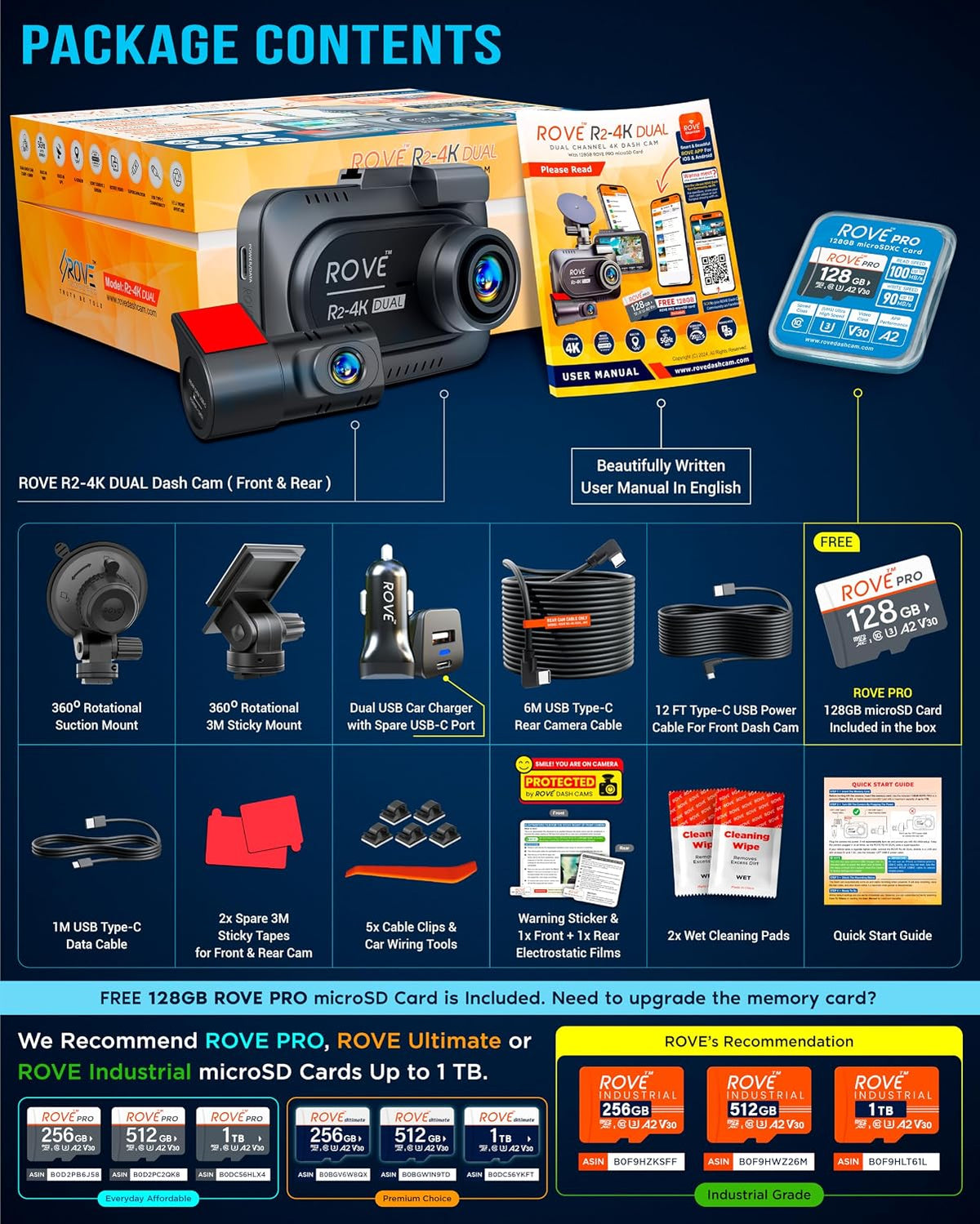 ROVE R2-4K Dual Dash Cam Front and Rear with Ultimate CPL Filter